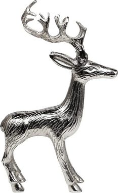 MichaelNoll Dekofigur Hirsch Dekoration - Stehend - Rentier Aluminium Metall Silber - Figur Statue Dekofigur - Deko für Wohnzimmer, Küche, Schlafzimmer - Weihnachten Winter - Hirschgeweih Dekoration XL 41 cm