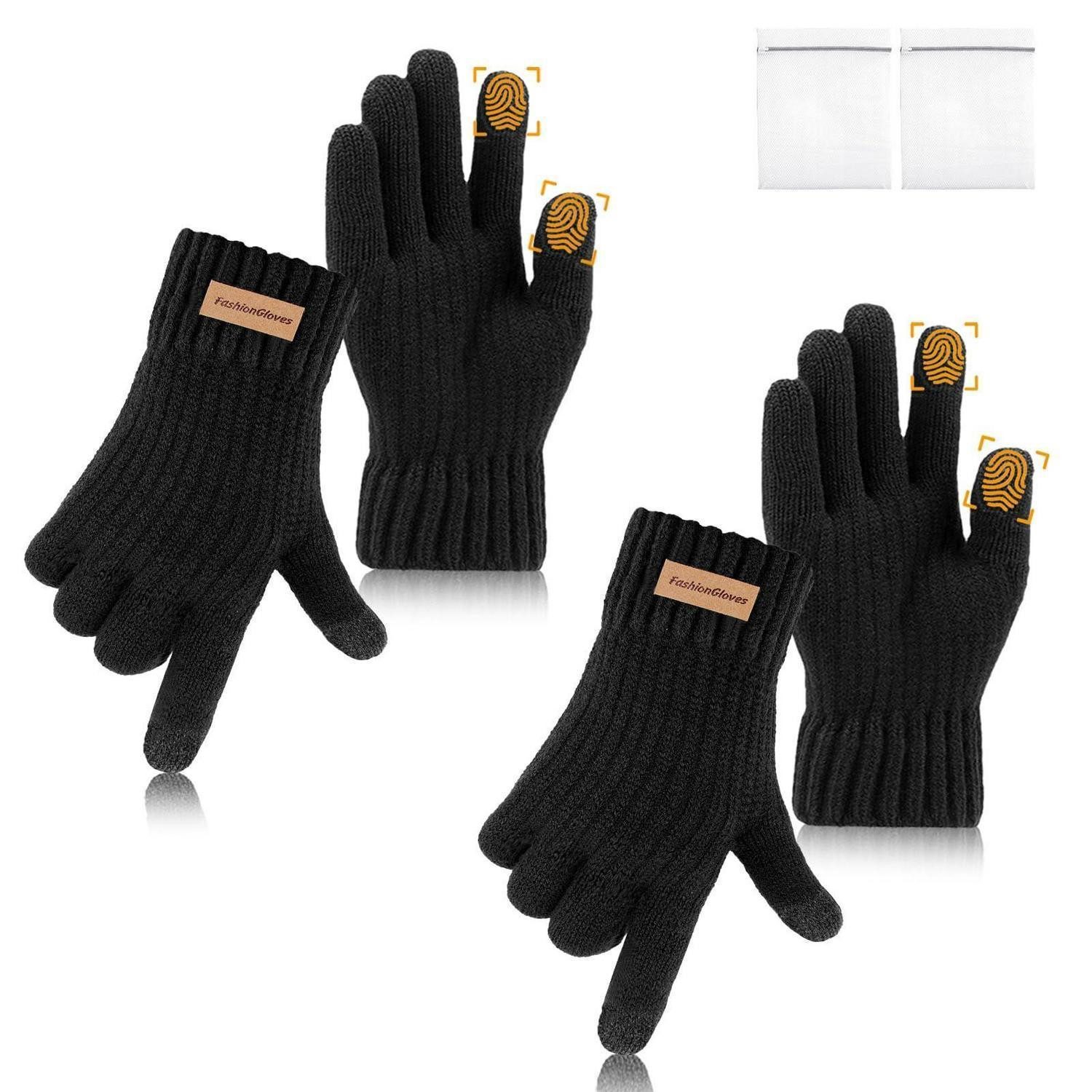 LuxusKollektion Strickhandschuhe Thermo Handschuhe Winter Touchscreen Damen Herren 2 Paar (2-St)