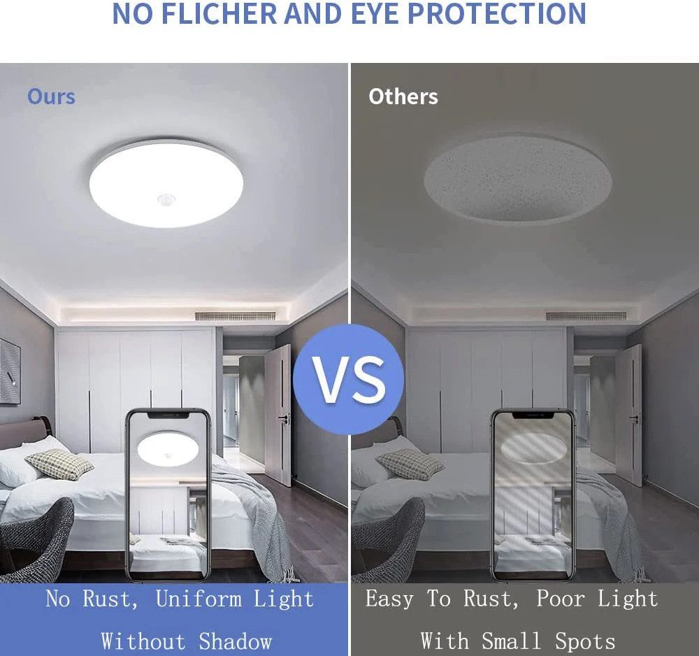 Riserva LED Deckenleuchte LED Deckenleuchte 36W Weiß Rund mit Bewegungsmelder für Feuchtraum, LED wechselbar