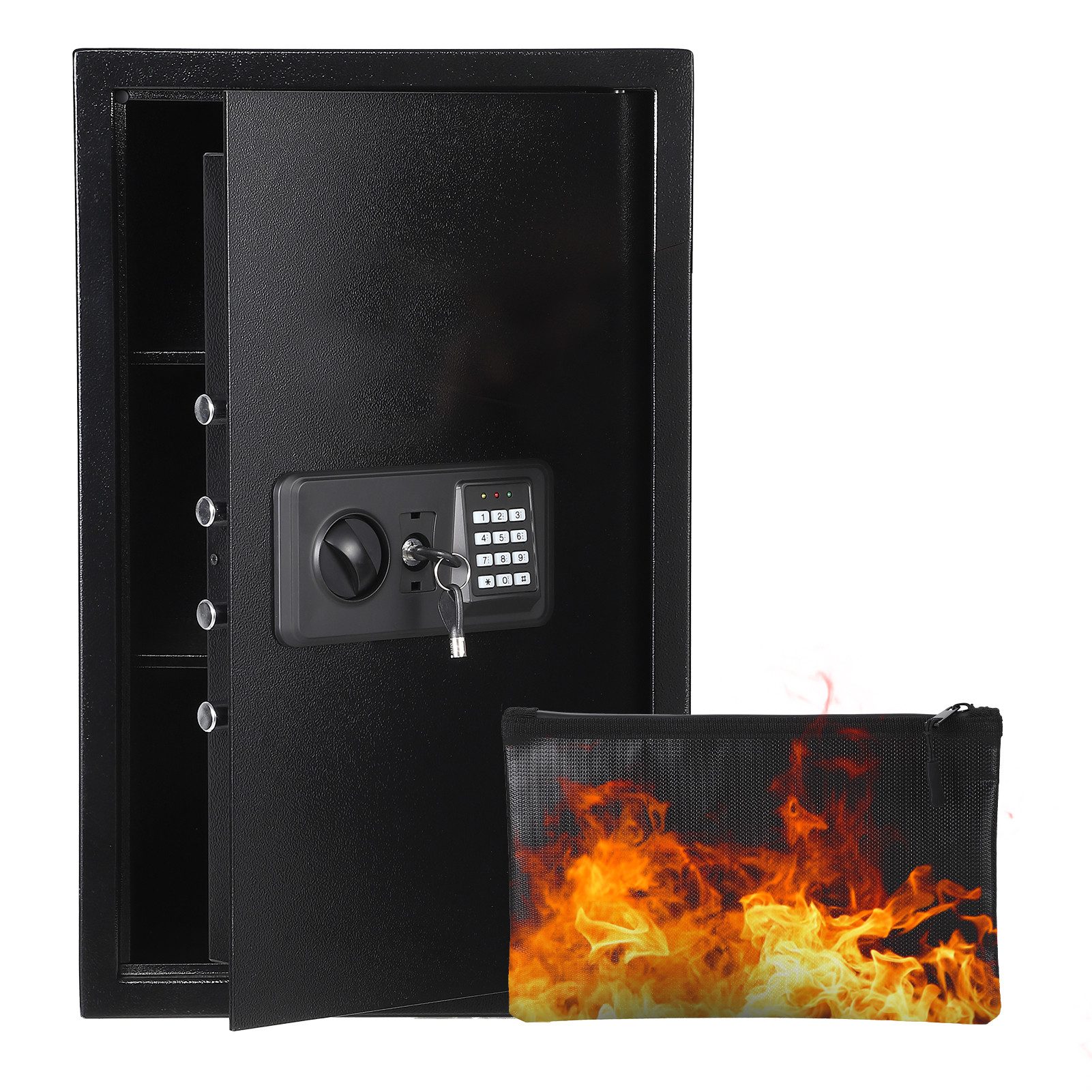 GarveeMore Wandtresor Digitaler Tresor 16L für Haus, Büro & Hotel, mit Alarm, LED‑Licht und feuerfester Dokumententasche,Hotelsafe