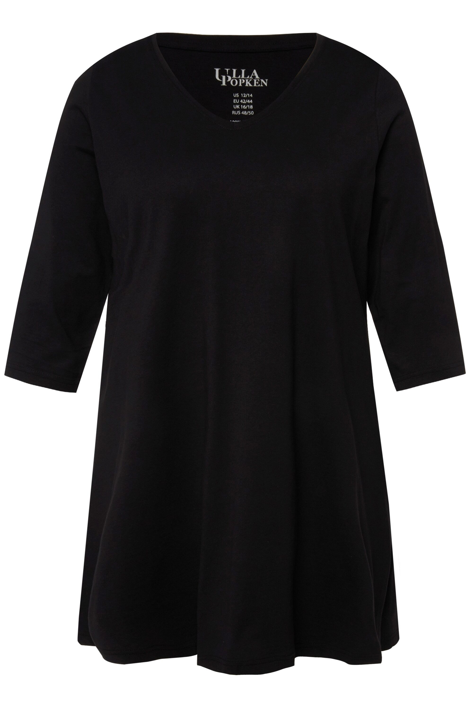 Ulla Popken Longshirt Longshirt A-Linie V-Ausschnitt 3/4-Arm günstig online kaufen