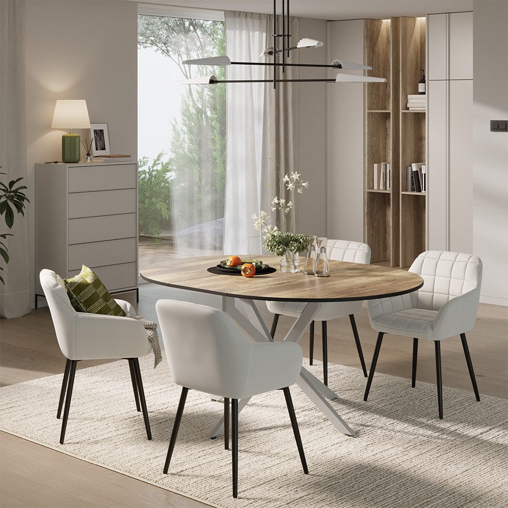 Vicco Essgruppe Loyd, Eiche rustikal/Grau, 120 x 120 cm mit 4 Esszimmerstühlen (Be..., (5-tlg)