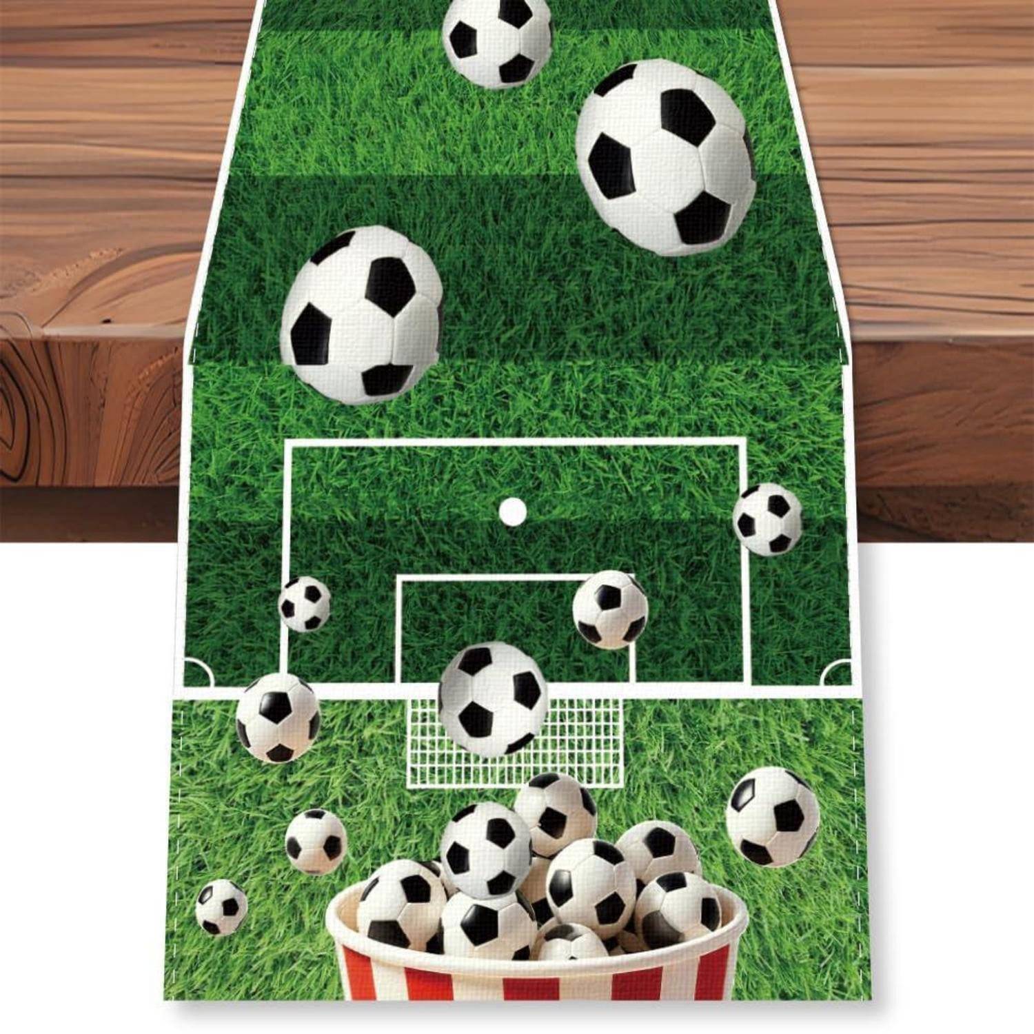 LuxusKollektion Tischläufer Tischläufer Fußballmotiv 33x183cm grün/weiß (1-tlg)