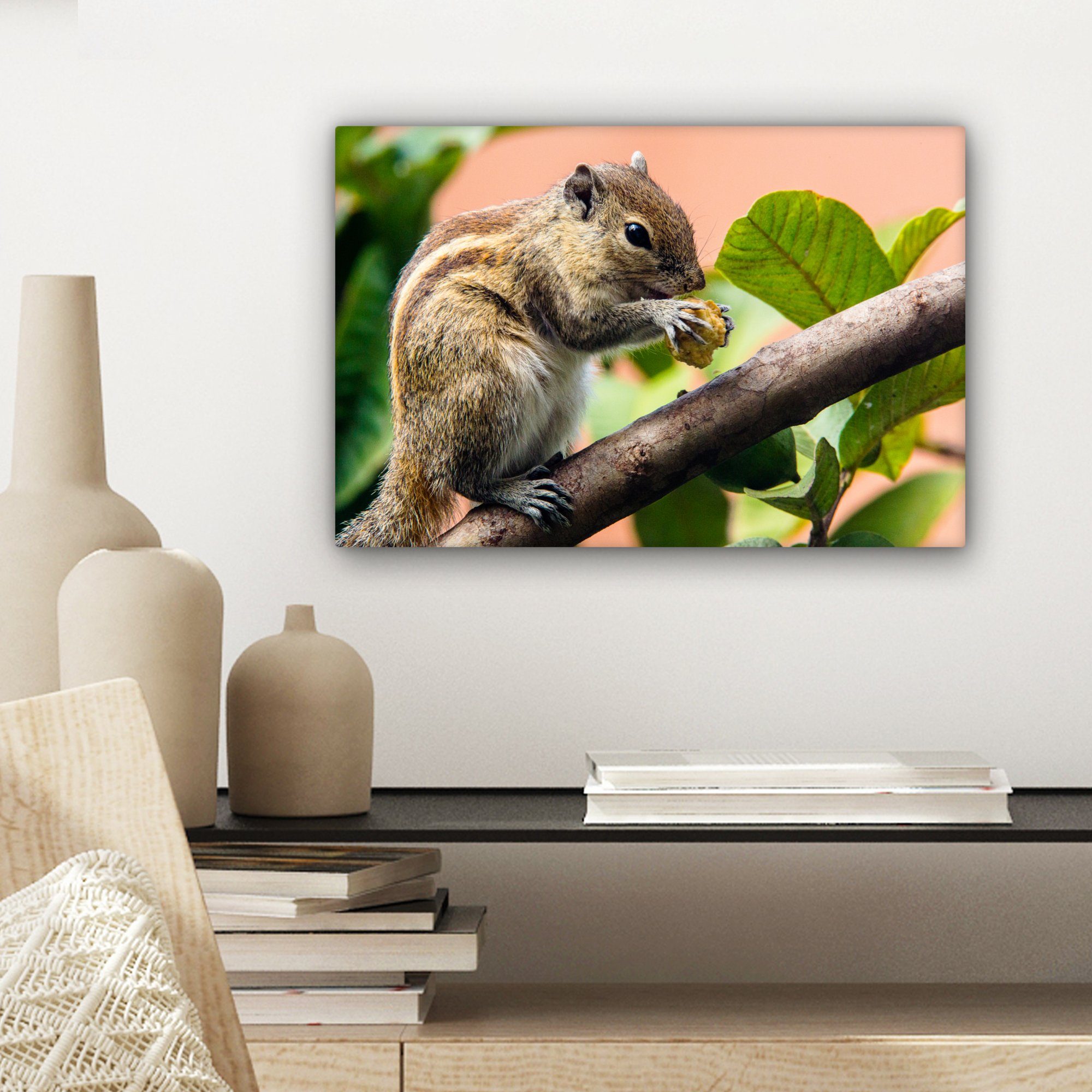 OneMillionCanvasses® Leinwandbild Braun gestreiftes Eichhörnchen, Wanddeko, Aufhängefertig, 30x20 Wandbild cm Leinwandbilder, (1 St)