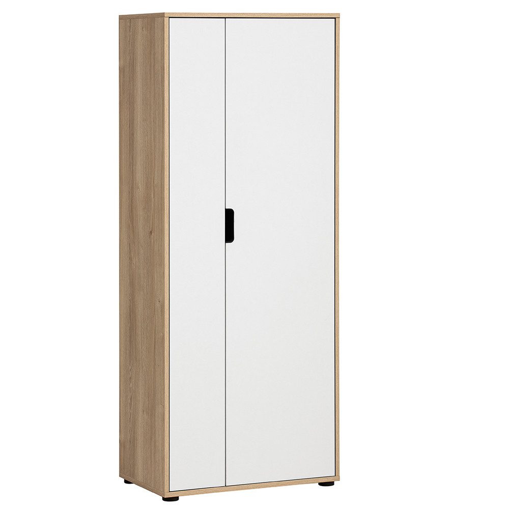 Lomadox Hochschrank ELURU-80 in weiß matt mit Eiche mit Rillenoptik, 2-türig