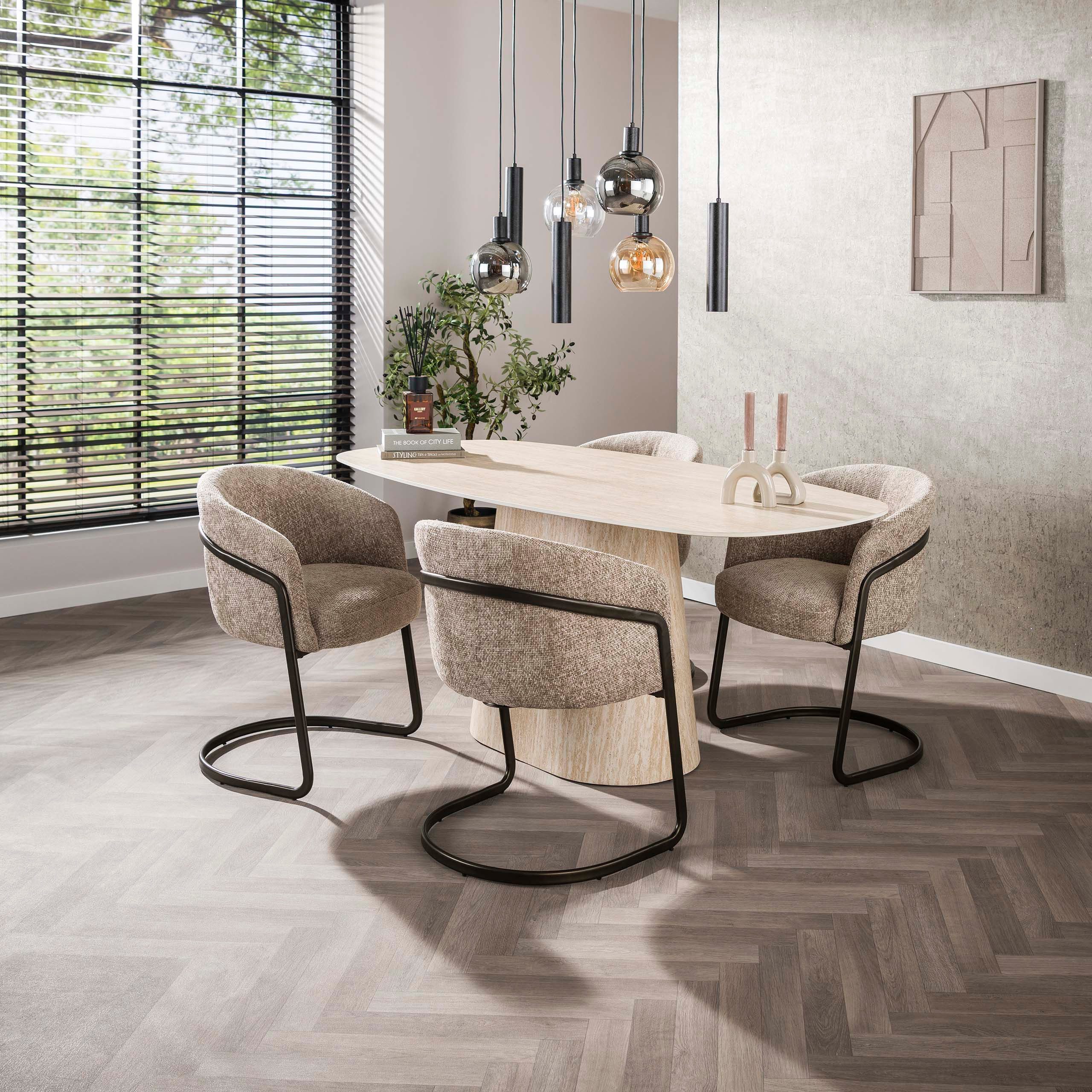 alesvelt Esstisch CENTRO TRAVERTINO Dänisch-Ovaler Keramiktisch im Monolith-Design (1-Tisch), 180x90x76 cm Keramik, Travertin-Design