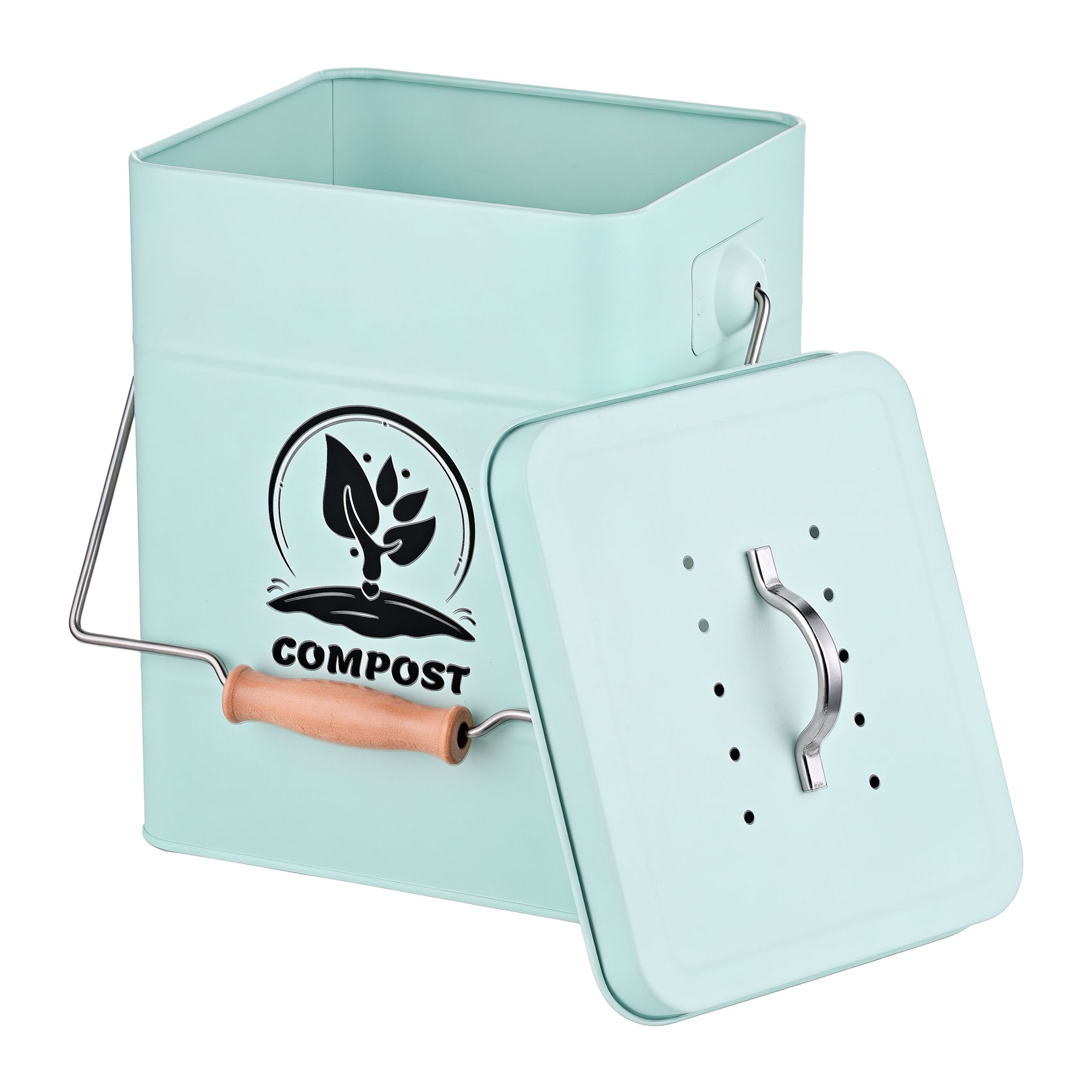 relaxdays Biomülleimer Komposteimer mit Geruchsfilter 6 Liter, Mint