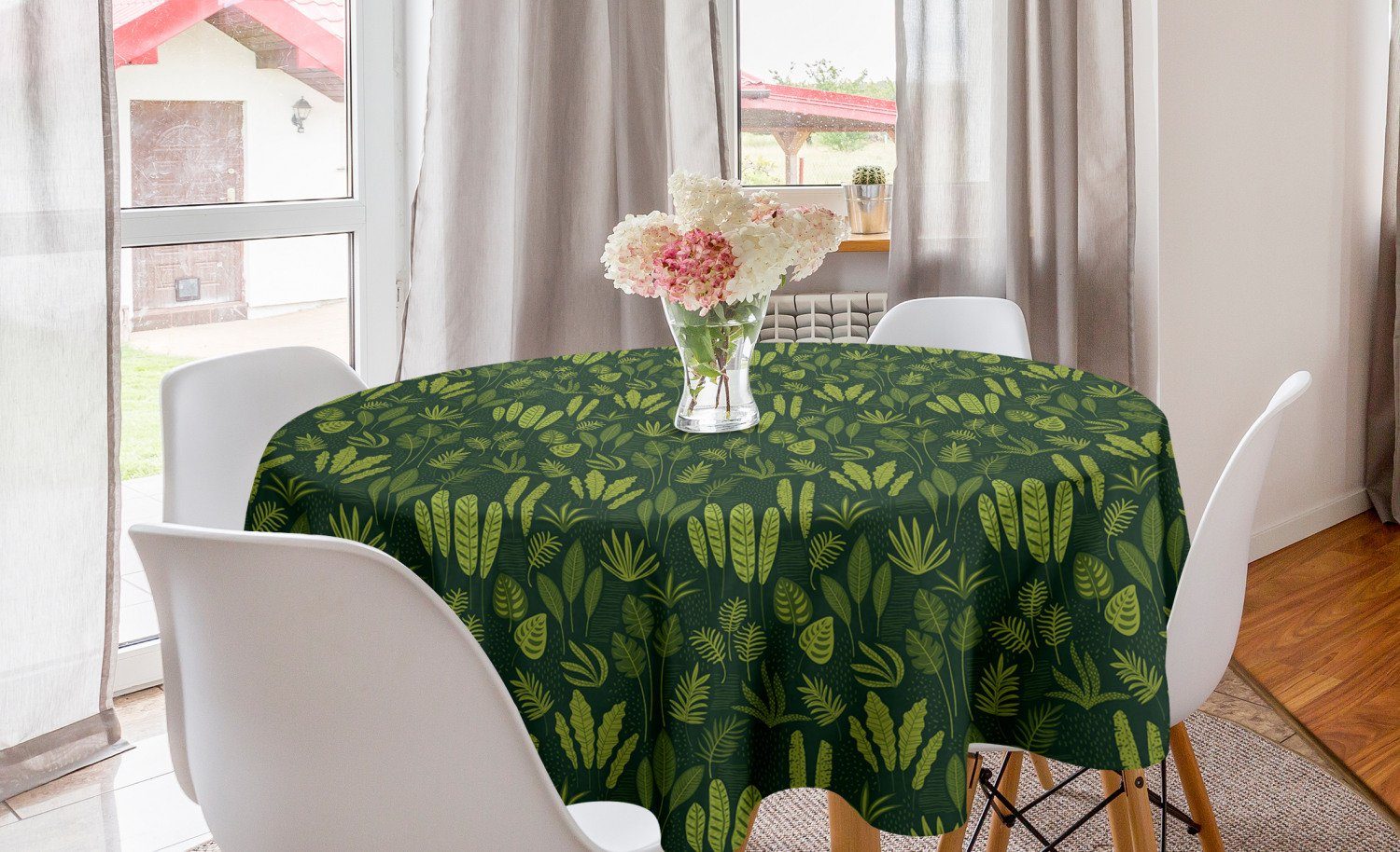 Abakuhaus Tischdecke Abdeckung Botanik Cartoon-Stil Tischdecke Esszimmer Tropical Kreis für Dekoration, Küche Flora