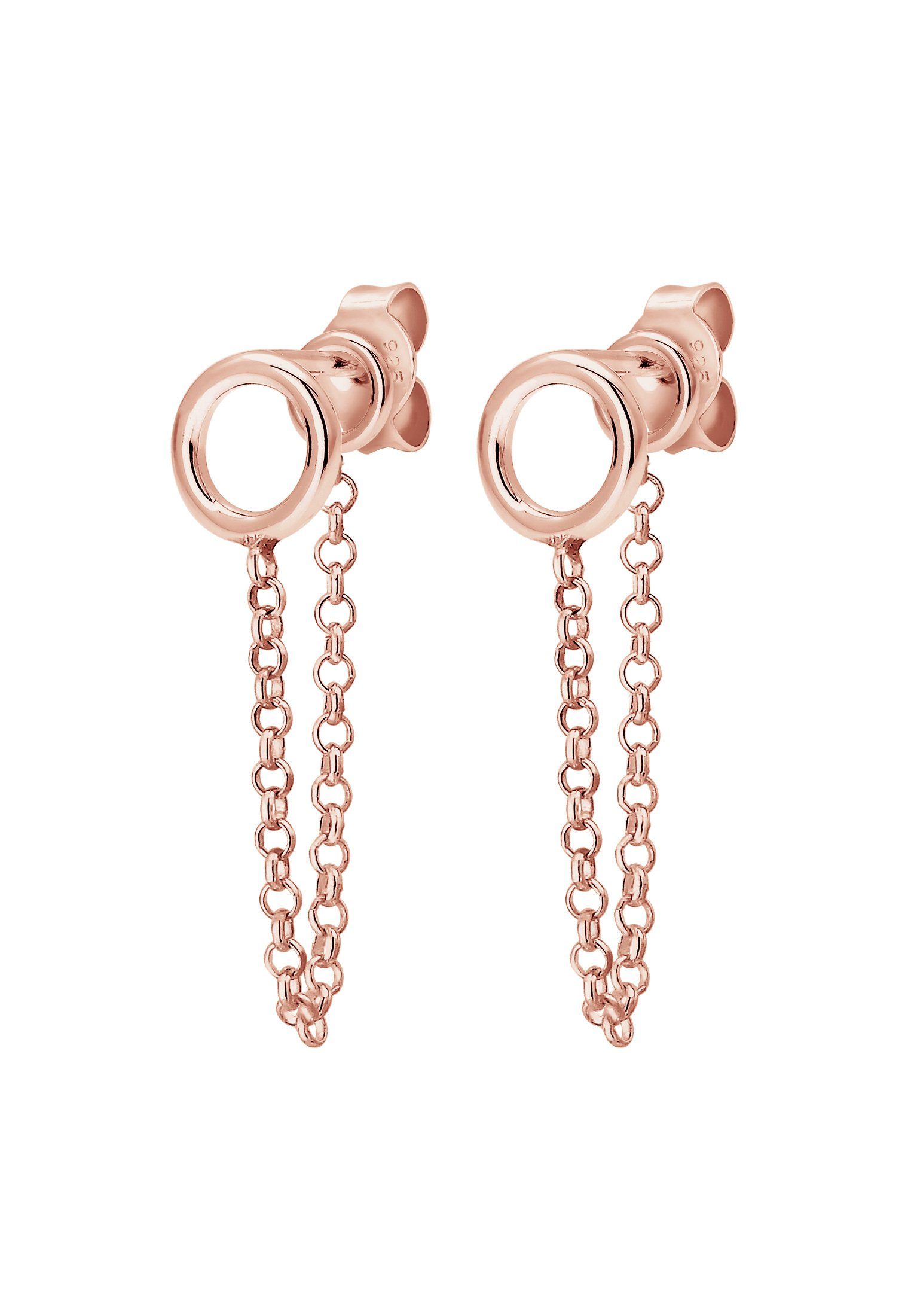 Rosegold Elli 925 Ohrhänger Kette Paar mit Stecker Silber Kreis