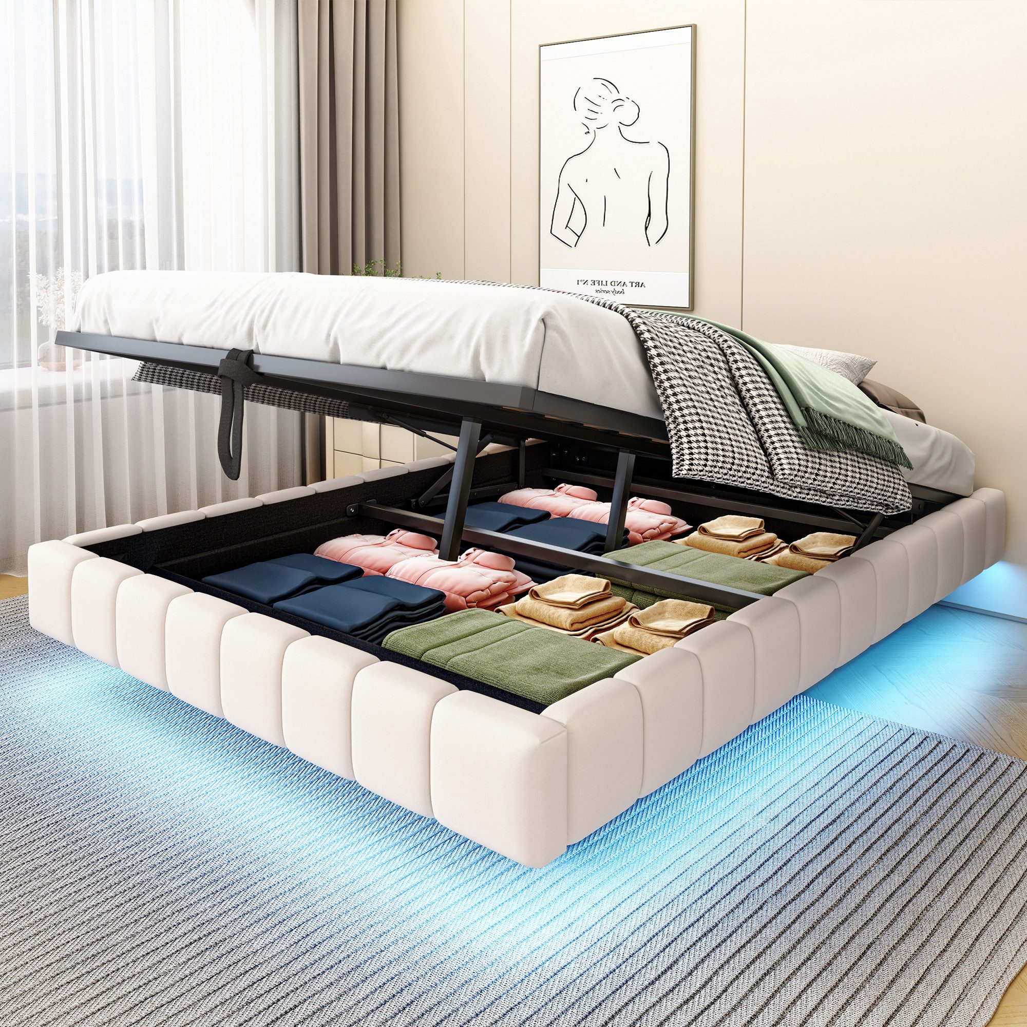 OKWISH Polsterbett Funktionsbett,Kinderbett,Jugendbett,Gästebett (mit Staur günstig online kaufen