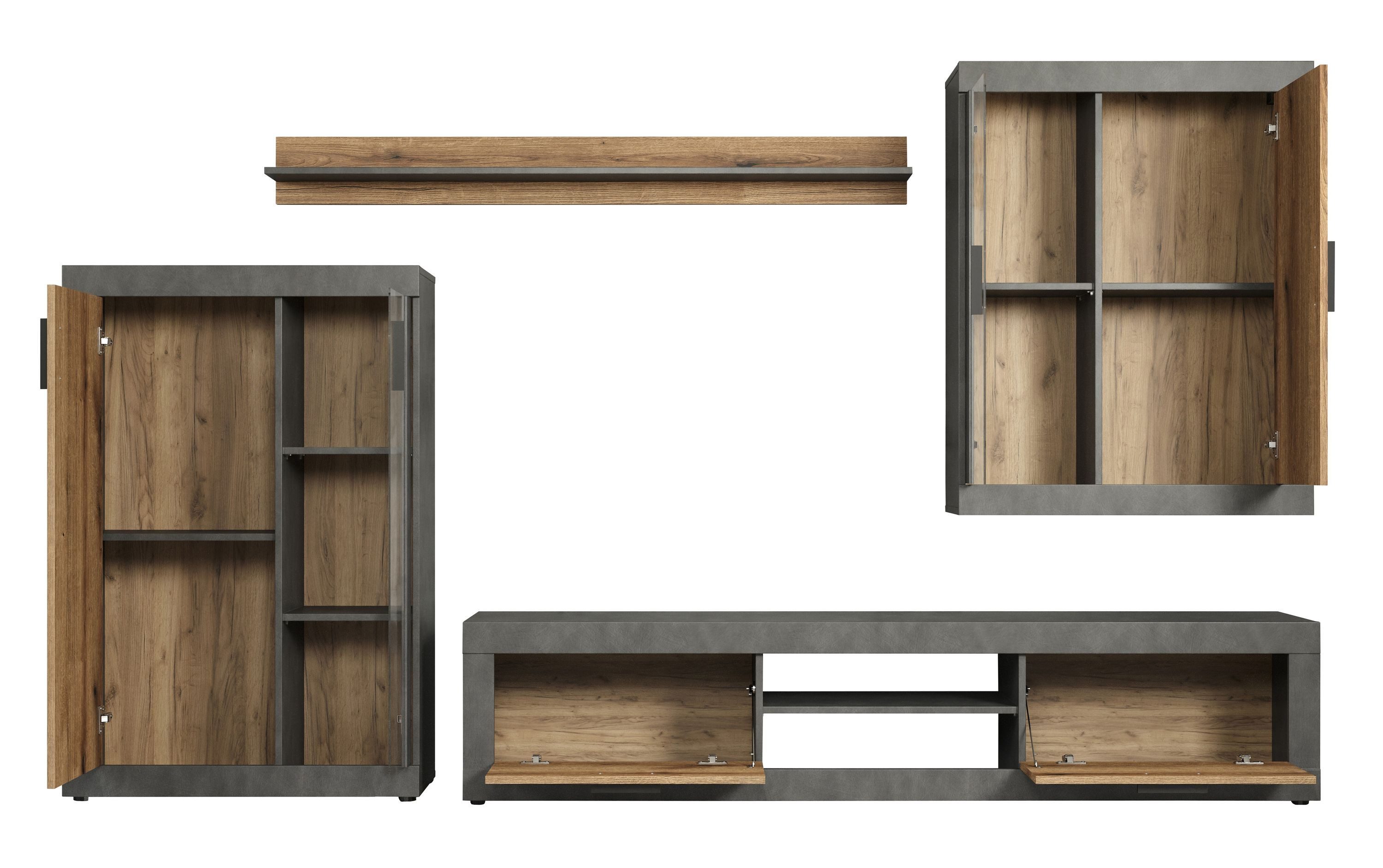 trendteam Wohnwand, (Anbauwand), Schrankwand Wohnwand 285 x 188 x 40 cm