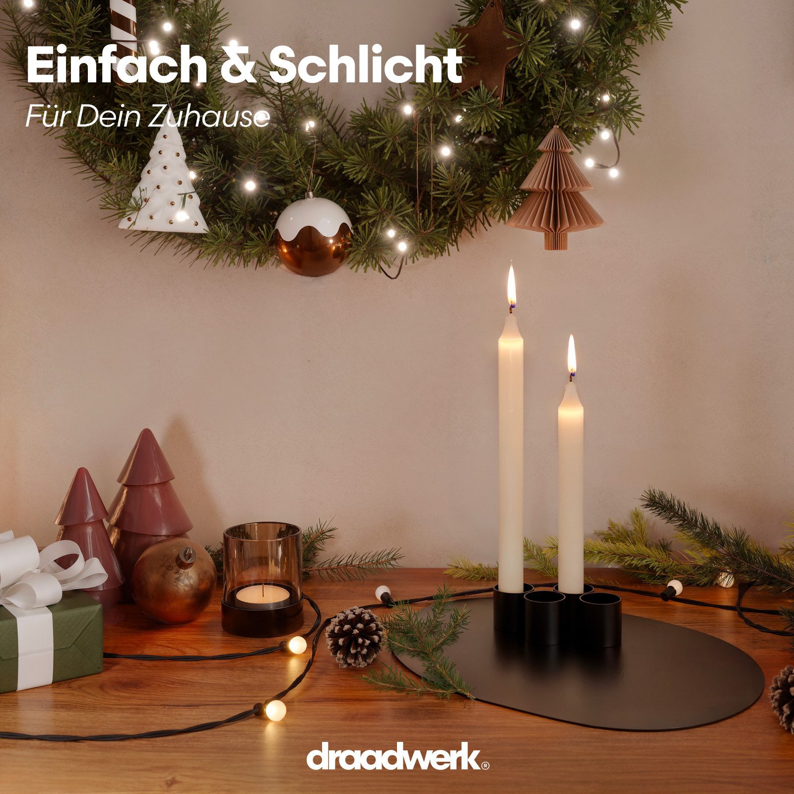 draadwerk® Kerzenhalter Dekotablett Stabkerzen 4 Stück