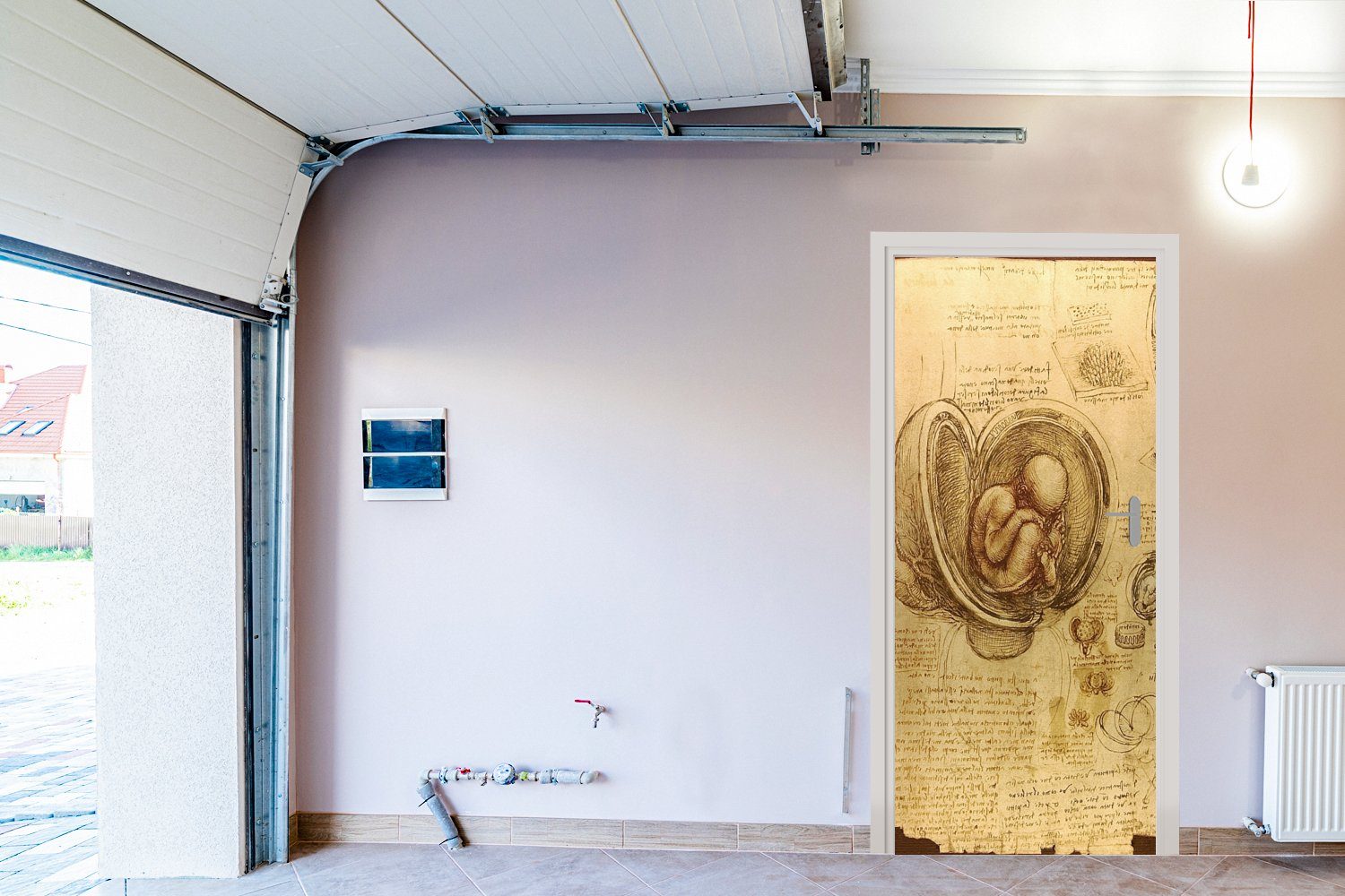 Türaufkleber, für St), Matt, (1 Tür, Fototapete im - Mutterleib Leonardo MuchoWow Baby cm Türtapete da Vinci, bedruckt, 75x205