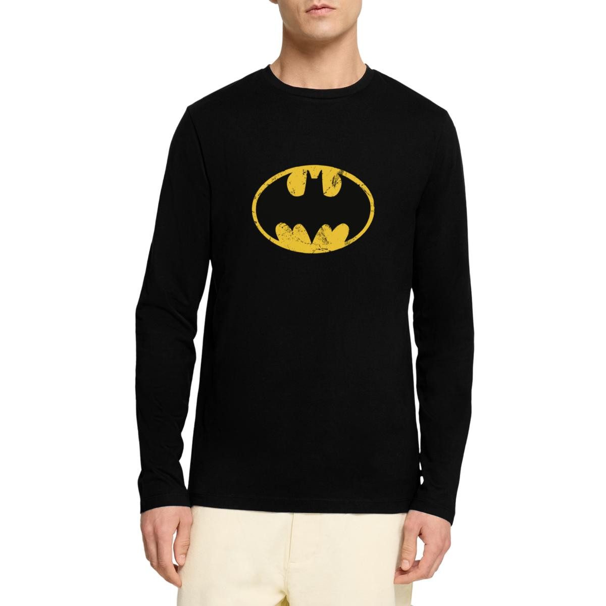 Spreadshirt T-Shirt DC Comics Batman Logo Used Look Karneval Premium Langarmshirt Herren (1-tlg)
