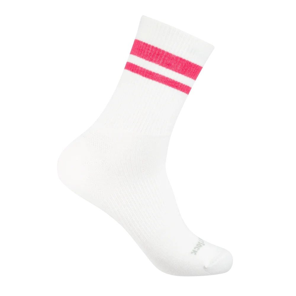 Wrightsock Tennissocken Crew Stride (wadenhoch, mitteldick, Anti-Blasen-Socke) weiss/pink
