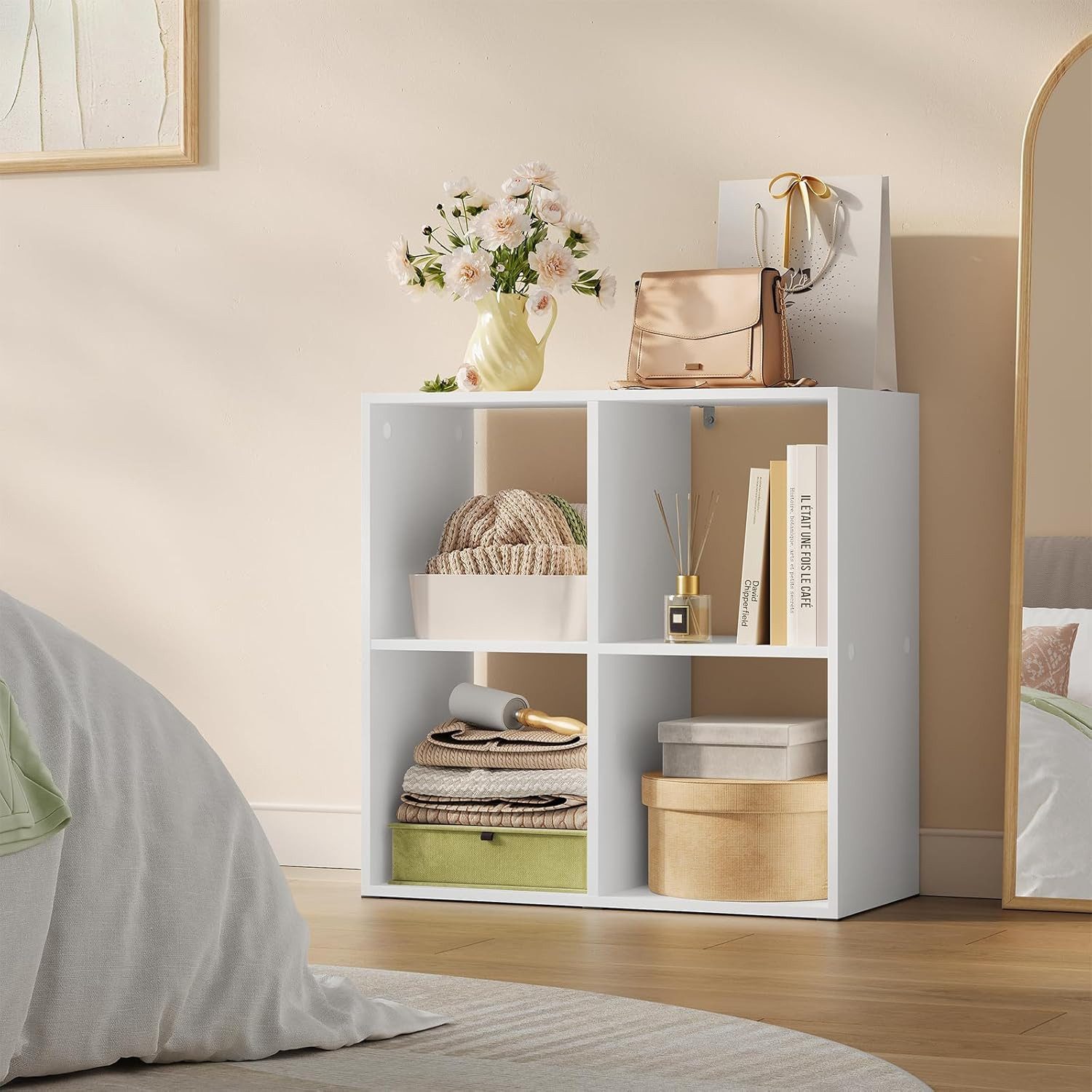 Woltu Bücherregal, weiß, 4 offene Fächer, Würfelregal Standregal klein günstig online kaufen