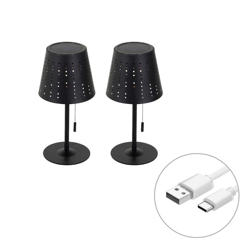 Qazqa USB-Stehleuchte Ferre (2-St), QAZQA Akku­leuchte, Schwarz, Stahl, Design