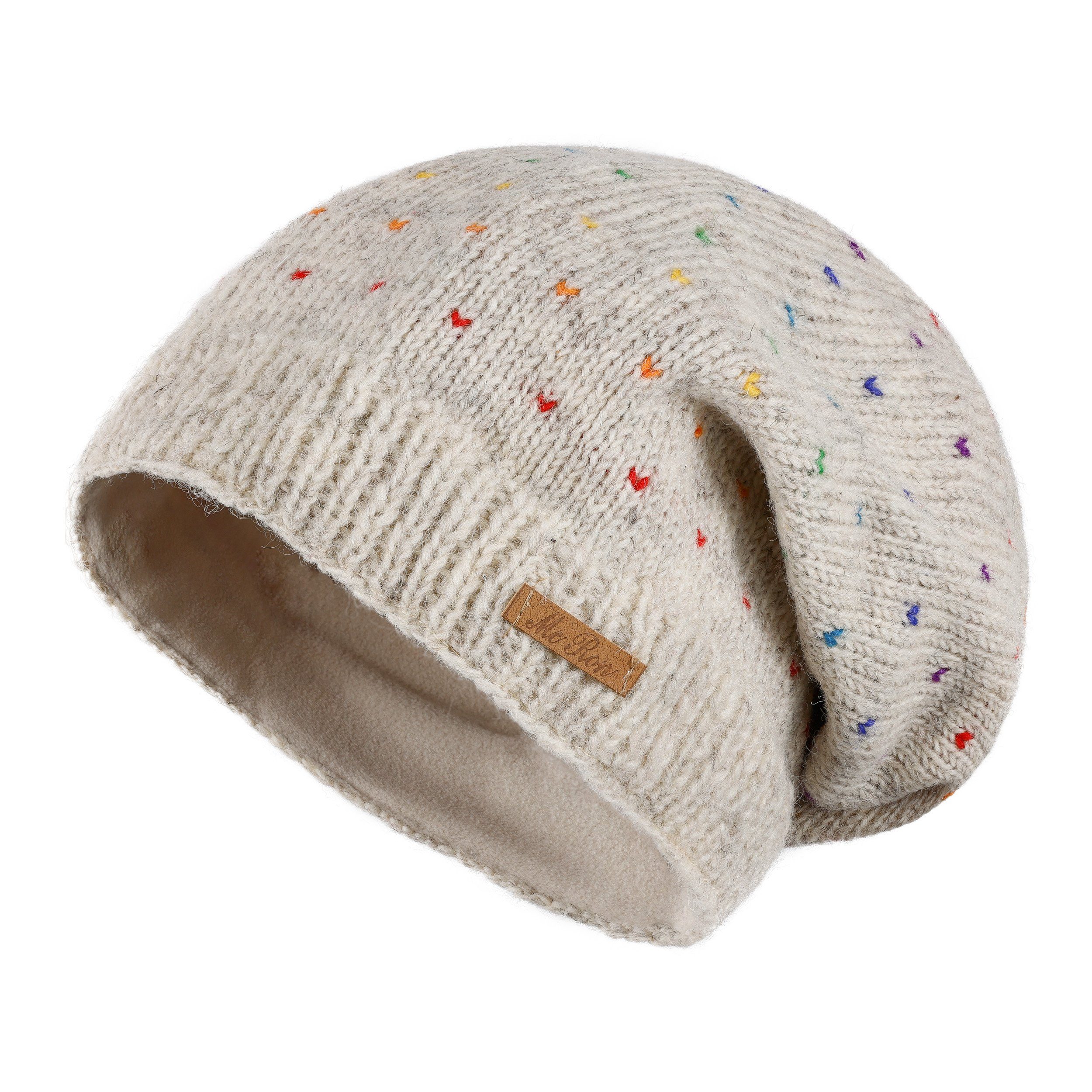 McRon Beanie Wollmütze Modell Lizzy Regenbogen gefüttert mit Fleece, hoher Schurwollanteil