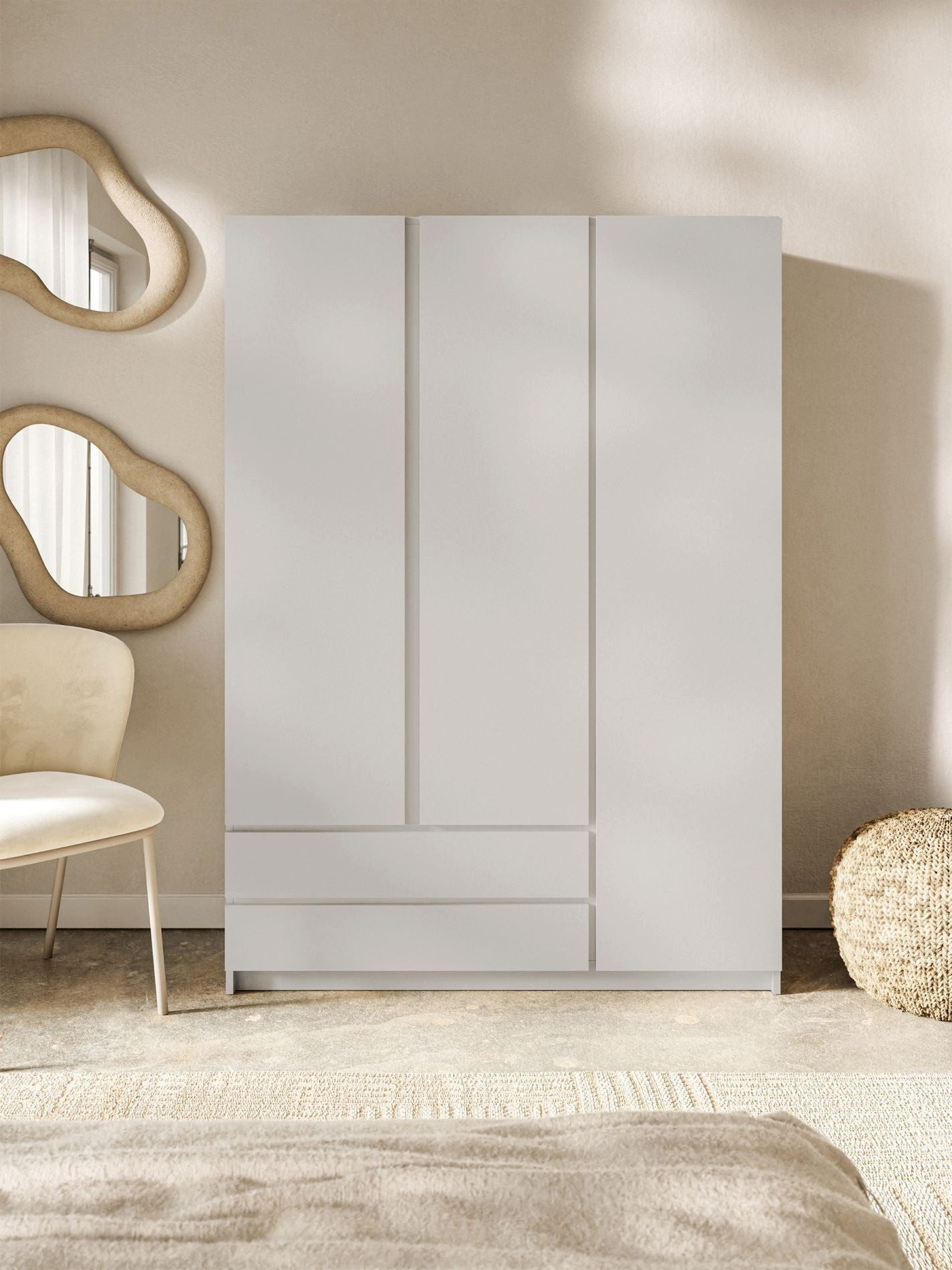 Selsey Kleiderschrank BEMMI mit Fächer, Kleiderstange und 2 Schubladen, Kaschmirgrau