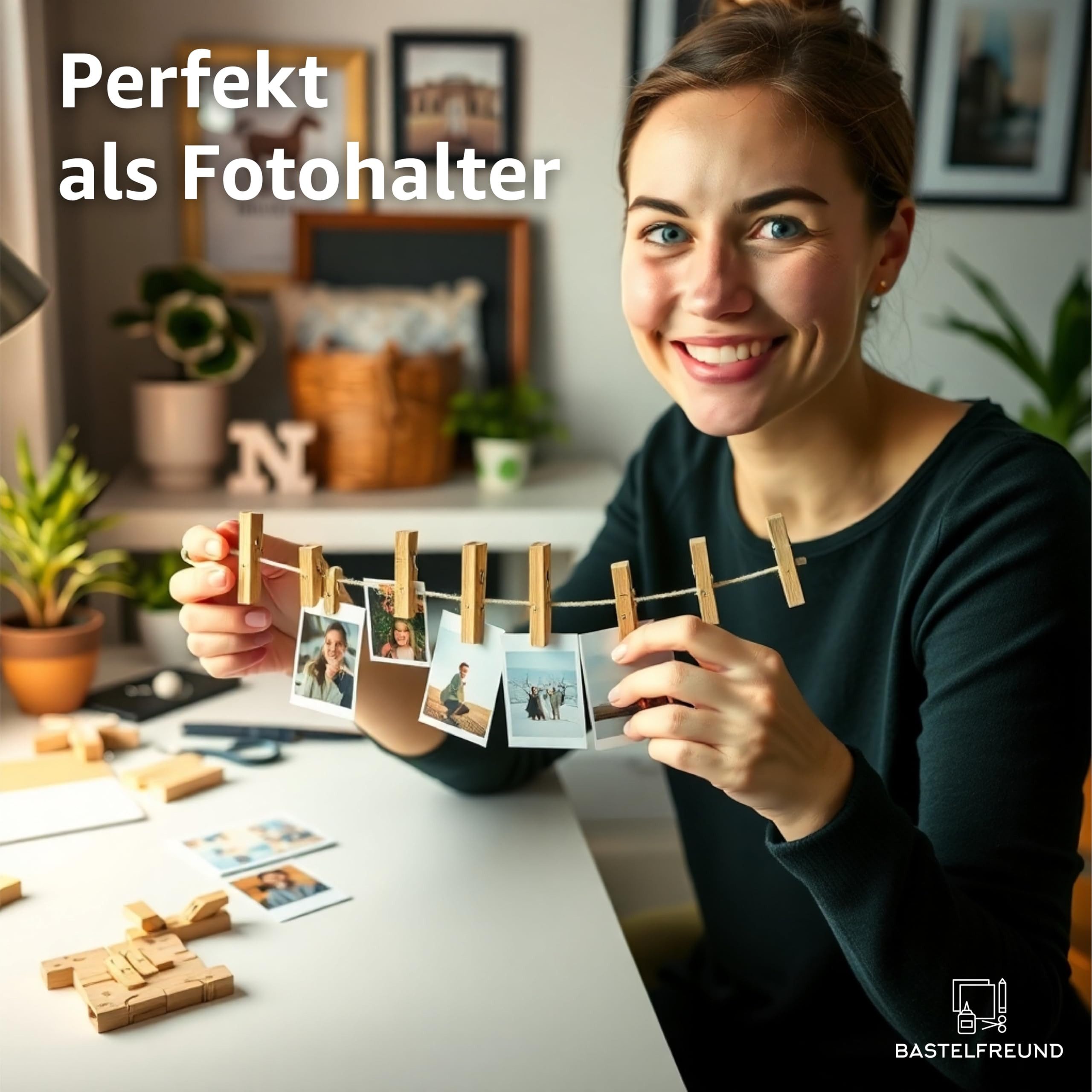 Bastelfreund® Kalender zum Selbstbasteln 100x Miniklammern 25 mm groß - Mini Holzklammer Basteln Fotohalter, aus Holz