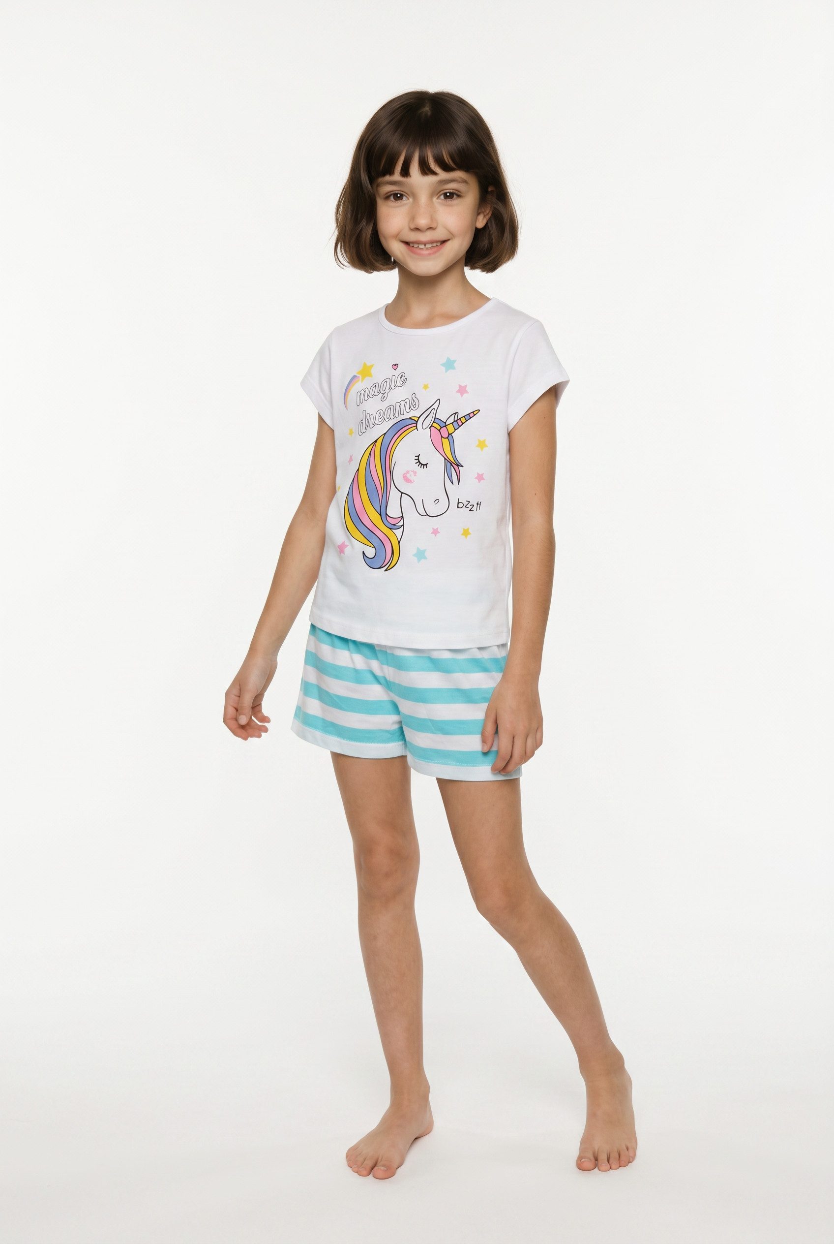 bonprix Shorty (Set) vierteiliger Shorty-Pyjama, zwei T-Shirts mit Druck, aus Baumwolle