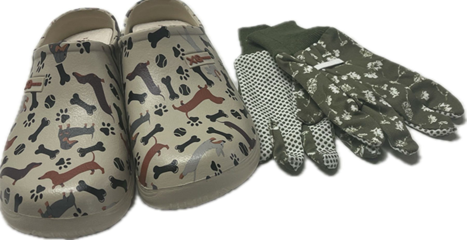 Steinnacher Bärbel Damen Gartenclogs Dackel mit passenden Gartenhandschuhen Clog