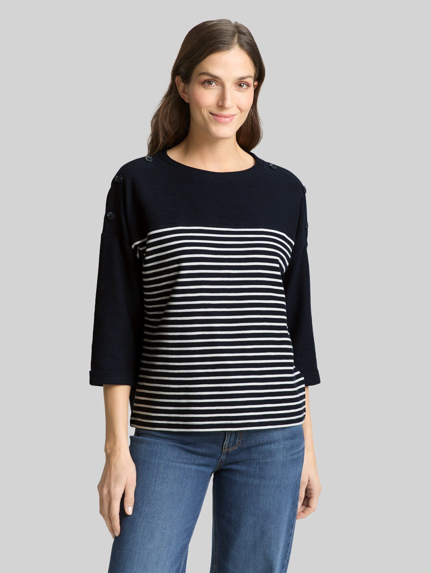 TOM TAILOR 3/4-Arm-Shirt T-Shirt (im Einserpack) Langarmshirt mit Streifenmuster