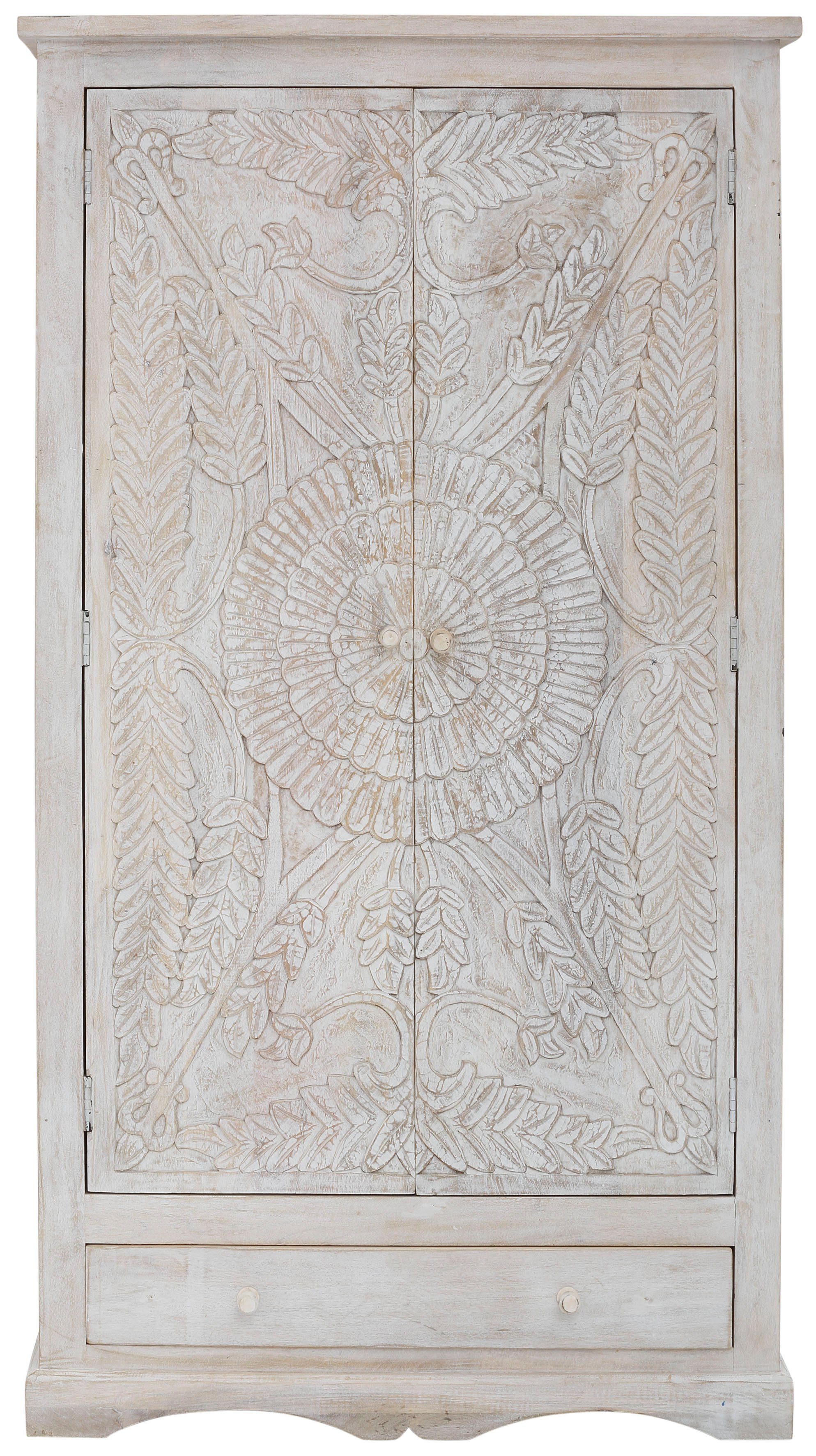 OTTO home Kleiderschrank Landor Stauraumschrank, Mangoholz, 2 Einlegeböden, Schubkasten, Breite 100 cm