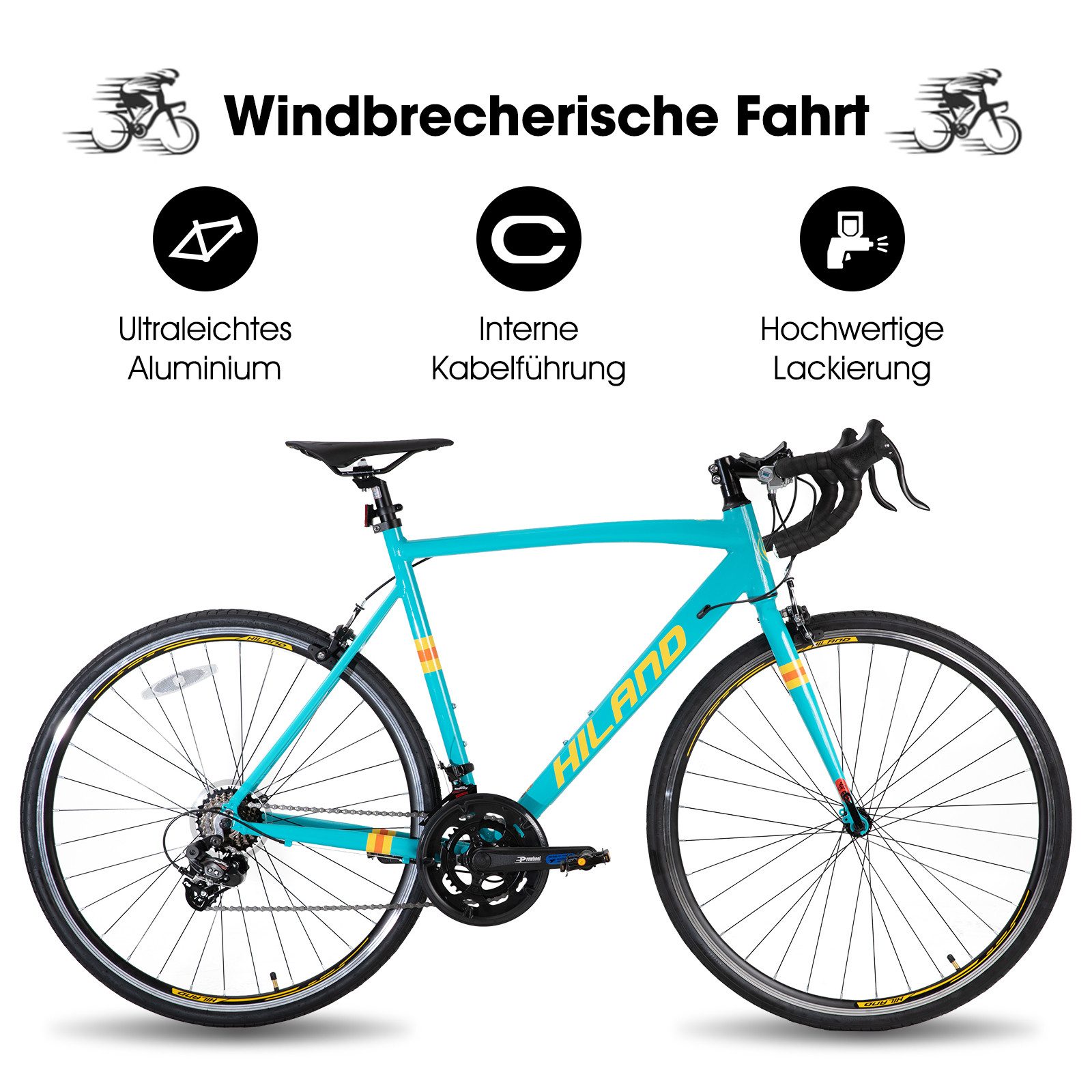 HILAND Rennrad 28 Zoll Rennrad, City Pendler Fahrrad für Männer Frauen, Leichtgewicht Aluminium Rahmen, 14-Gang, Felgenbremse
