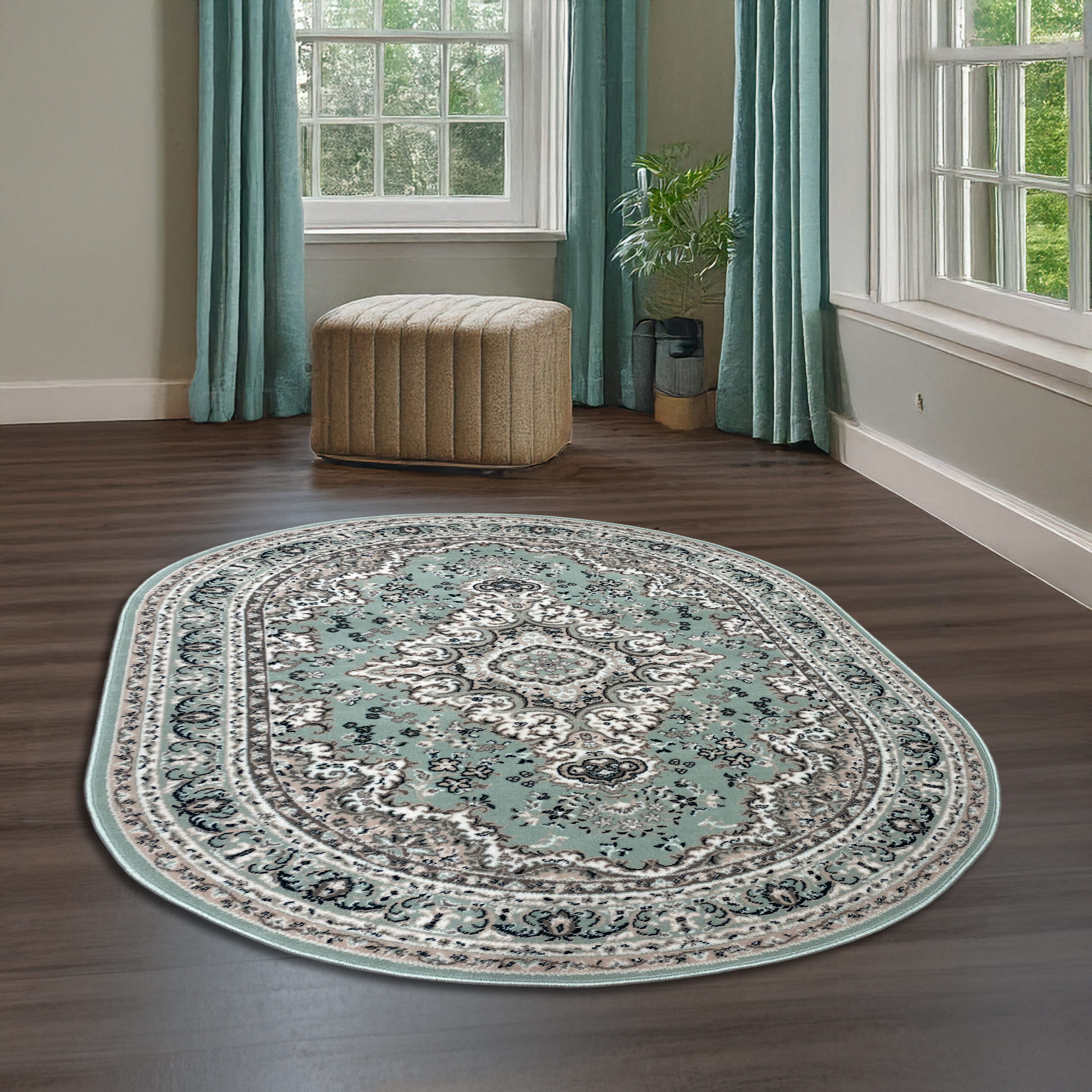 my home Teppich Oriental, Made in Belgium, oval, Höhe: 7 mm, Orient-Optik, mit Bordüre, Kurzflor, pflegeleicht, elegant