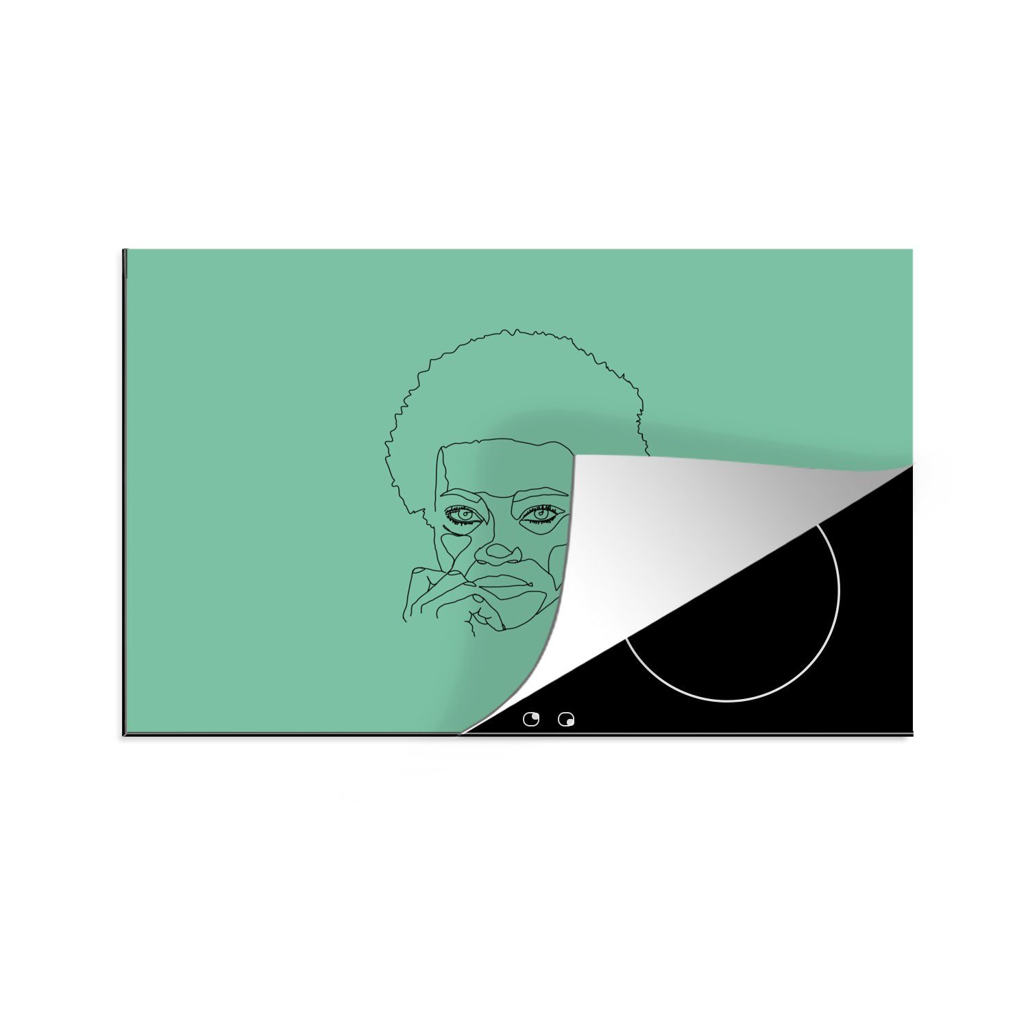 (1 tlg), Linienkunst, Induktionskochfeld - für Frauen Herdblende-/Abdeckplatte Schutz Vinyl, die Grün küche, Ceranfeldabdeckung 81x52 cm, MuchoWow -