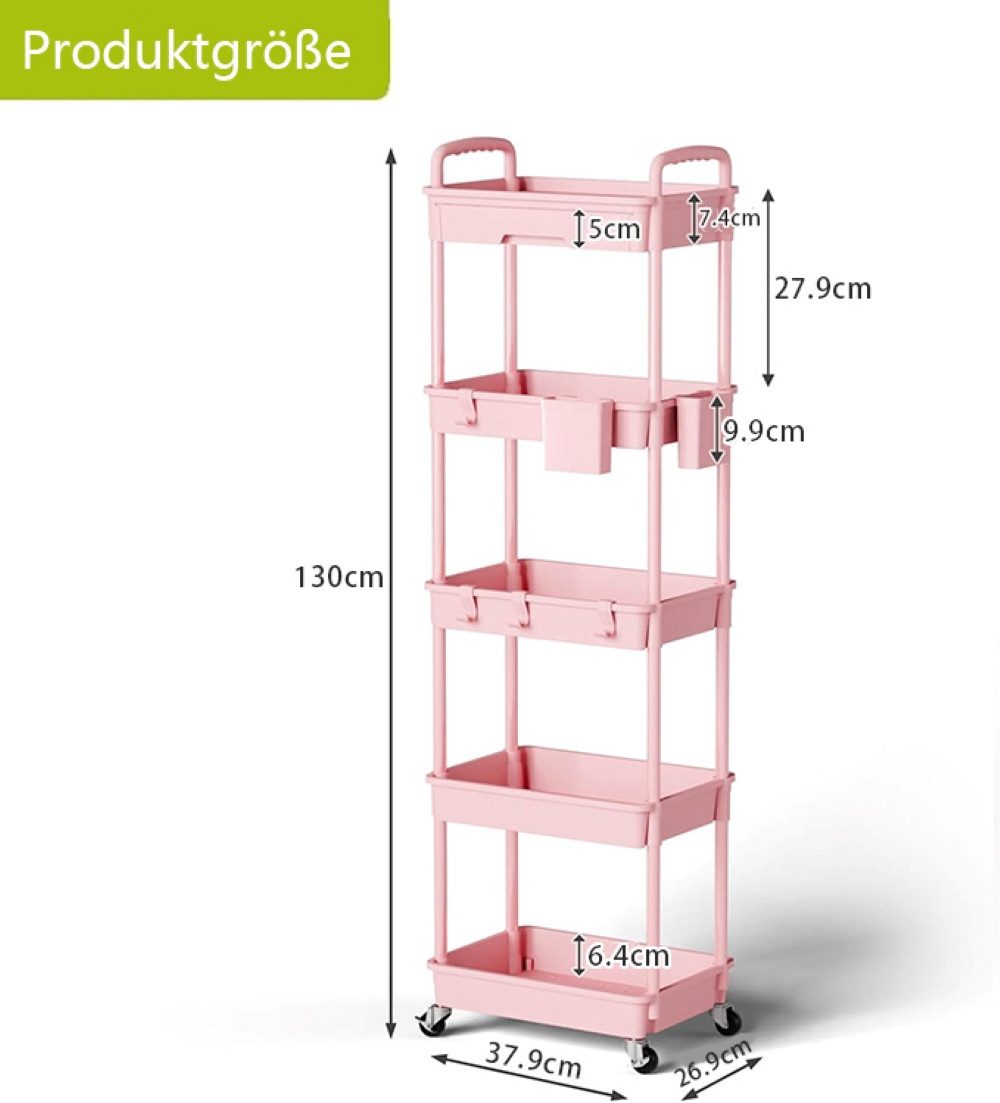 SPACEKEEPER Servierwagen 5-stöckiger Rollwagen mit Schublade – Badorganizer & Küchenorganizer, (1 St), Mobiler Aufbewahrungswagen für enge Nischen, Küche & Wäscherei