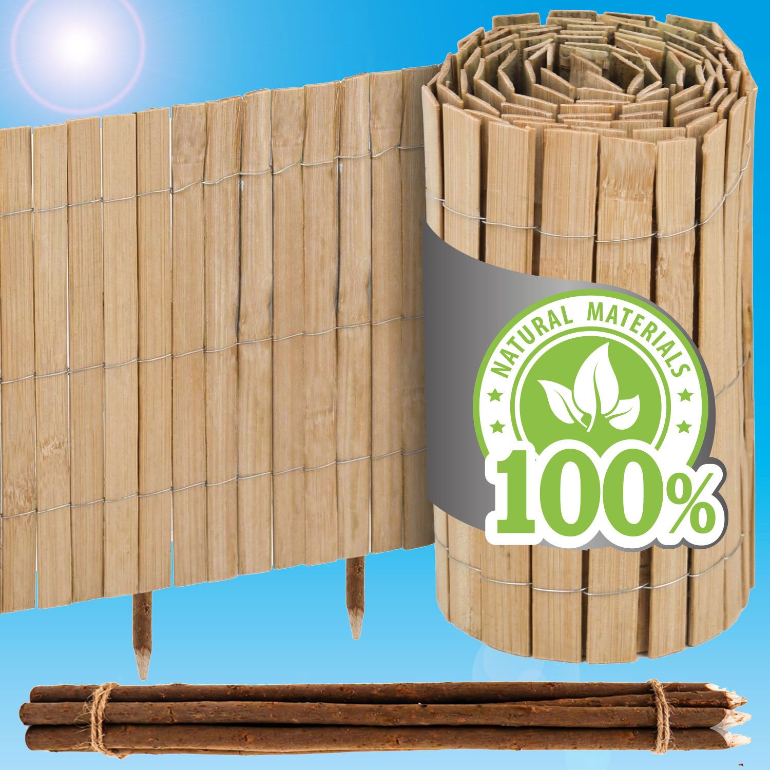urfence Beetumrandung 300 x 40 cm - Flexible Beeteinfassung Bambus Rollborder