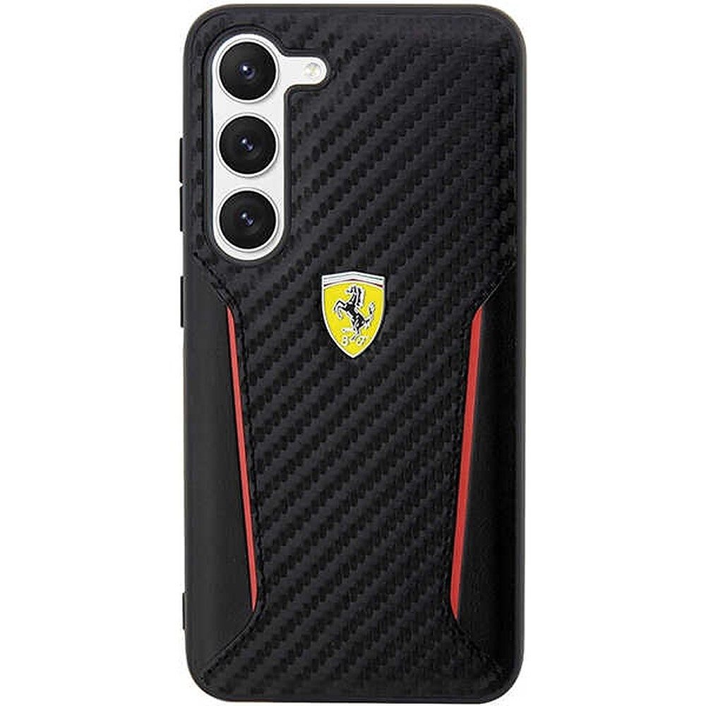 Ferrari Handyhülle Carbon Hartschale, Carbonfaser, rote Kontrastkanten, Ferrari-Metalllogo