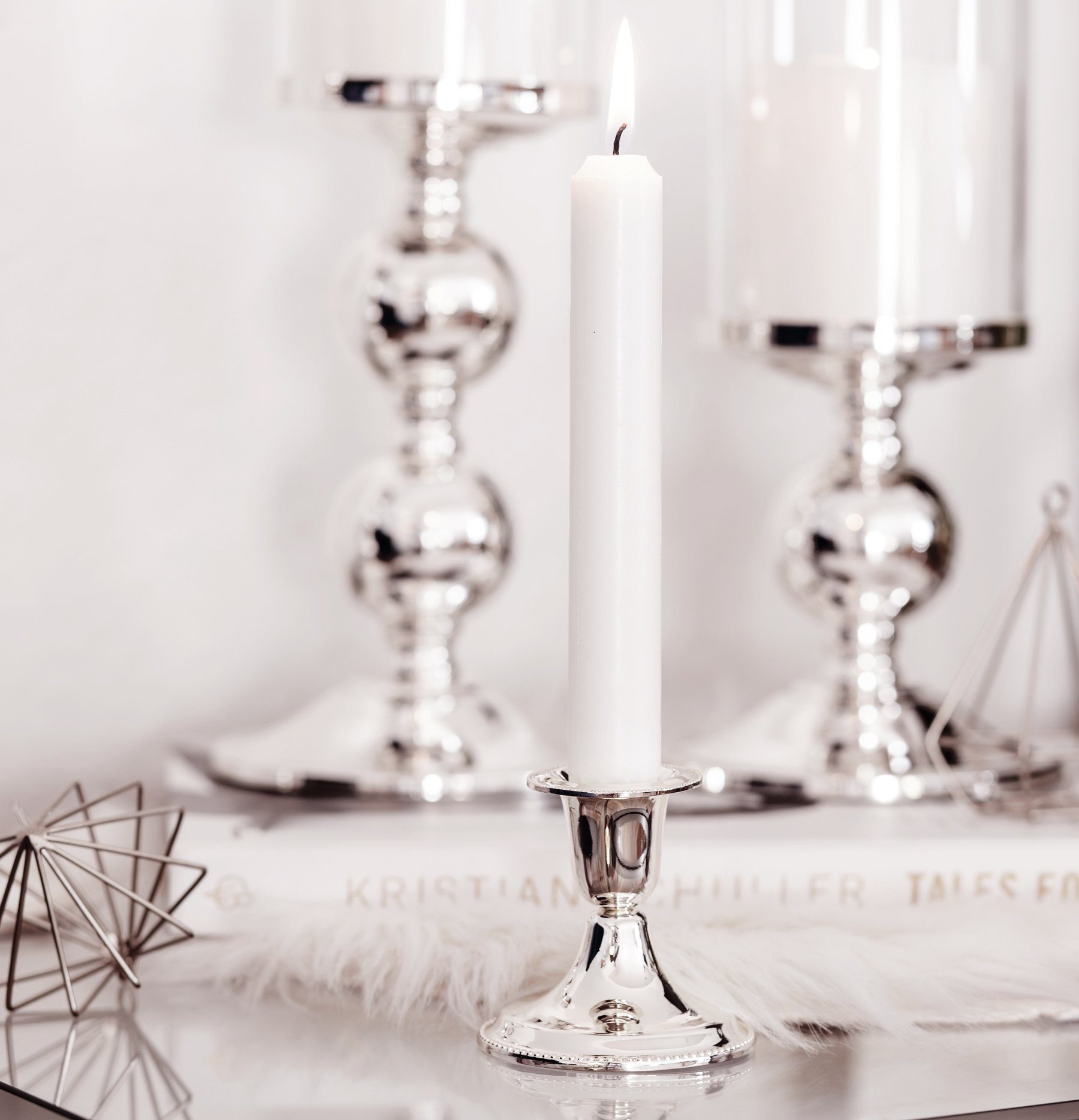 EDZARD Kerzenleuchter Perla (2er-Set), versilbert Stabkerzen, Perlrand, cm anlaufgeschützt, für Höhe Silber-Optik mit und Kerzenständer 7 mit Kerzenhalter