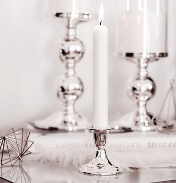 EDZARD Kerzenleuchter Perla (2er-Set), Kerzenhalter mit Silber-Optik für Stabkerzen, Kerzenständer mit Perlrand, versilbert und anlaufgeschützt, Höhe 7 cm