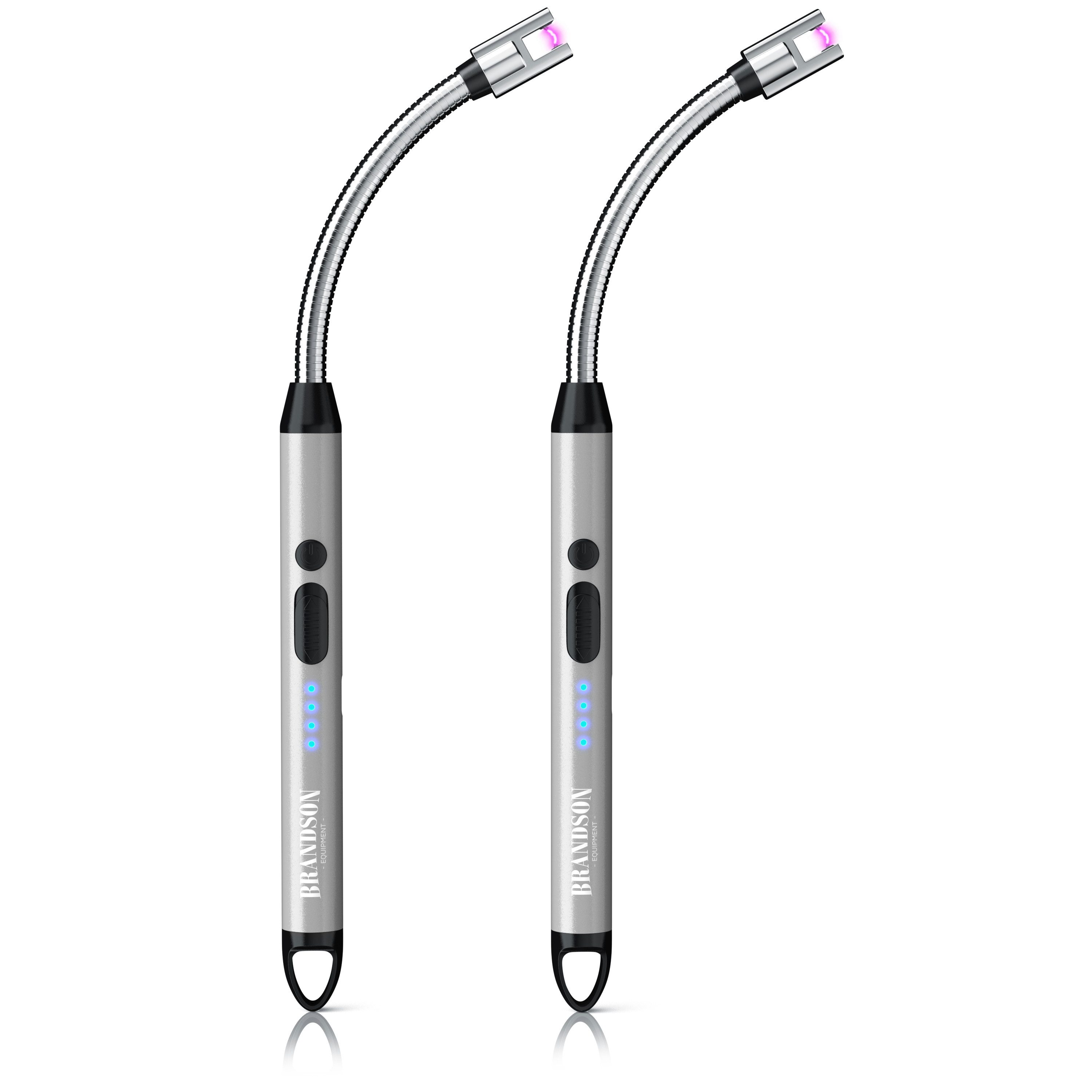 Brandson Feuerzeug 2er Set Lichtbogen Feuerzeug elektrisch USB silber (2-St), USB-C aufladbar, flexibler Hals für, Kerzen, Gasherde, Grill, Kamin