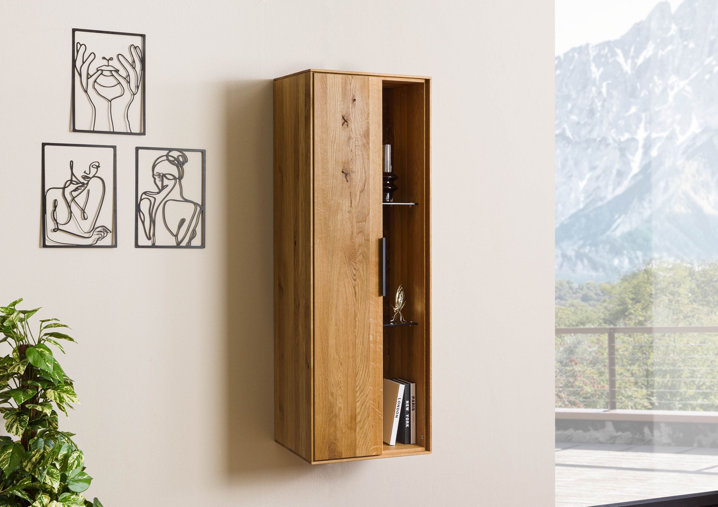 Massivmoebel24 Hängevitrine LINDAU (Wildeiche 46x38x132 natur geölt LINDAU #12) Wildeiche 46x38x132 natur geölt LINDAU #12