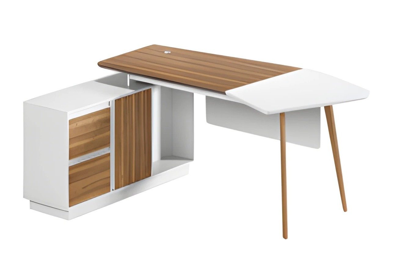 Xlmoebel Eckschreibtisch Eckschreibtisch aus Massivholz in Weiß von XLMOEBEL, Made in Europa