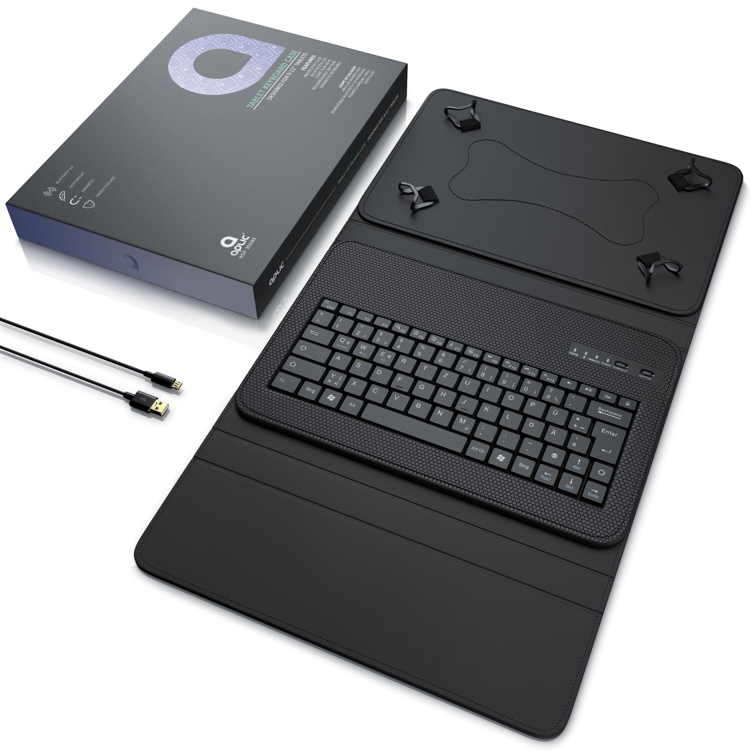 Tablets, QWERTZ) 9-12" mit Tablet-Tastatur Kunststoffcase Aplic (Bluetooth Keyboard Für