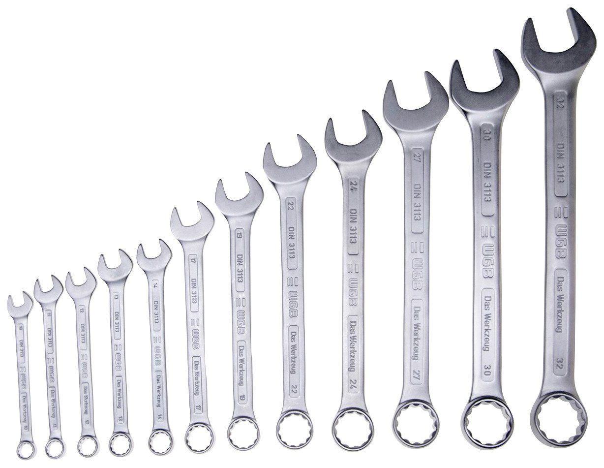 Gabel- Ringschlüssel, Ringmaulschlüssel-Satz (Set, Ringschlüssel abgewinkelt Ringseite und PLUS und 12 BASIC WGB St), 15° Gabel-