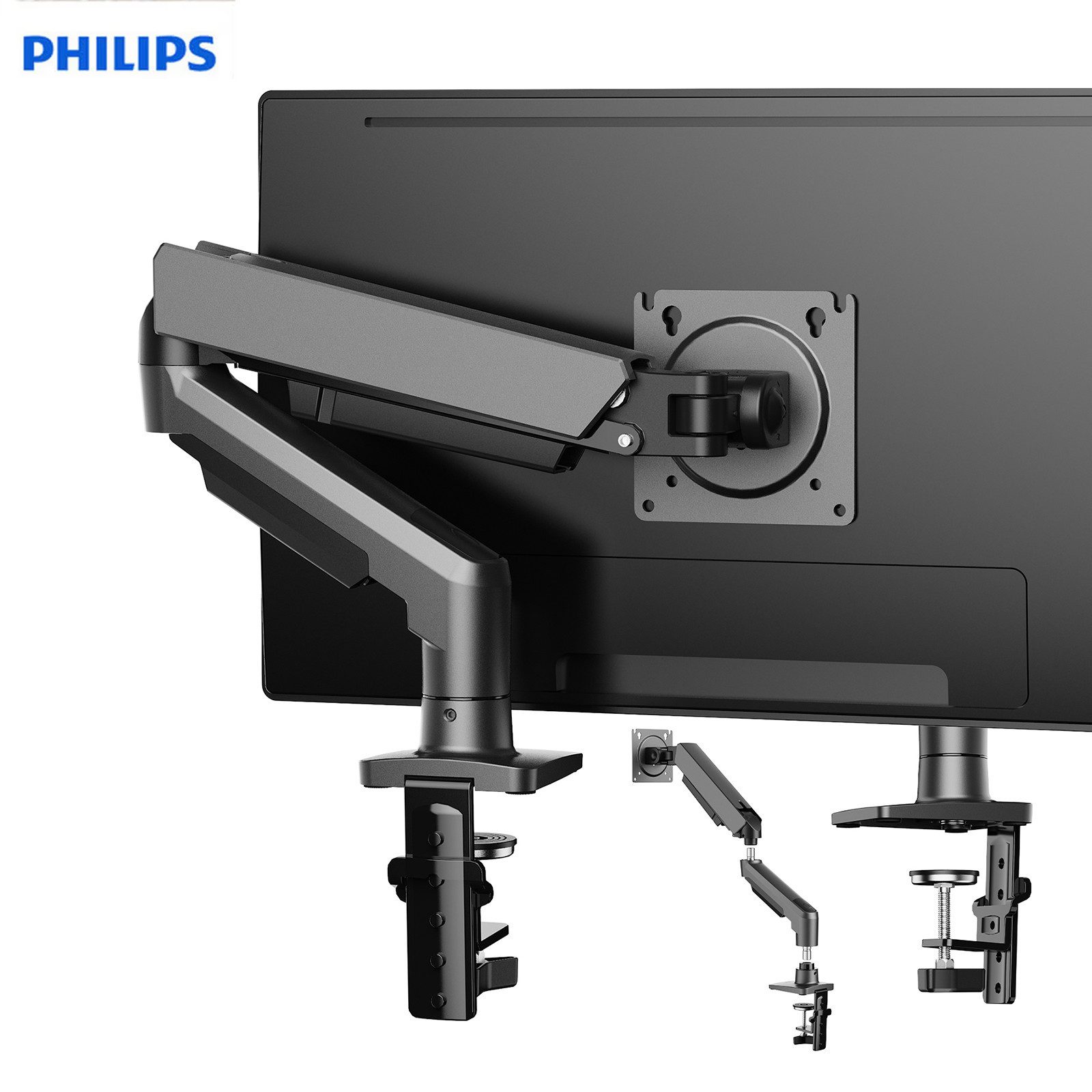Philips Monitor-Halterung 17-32 Zoll, bis 9 kg, VESA 75x75-100x100, SPT7218, (bis 32 Zoll, Packung, SPT7218, neigbar,schwenkbar,drehbar,Gasdruckfeder,Kabelmanagement)