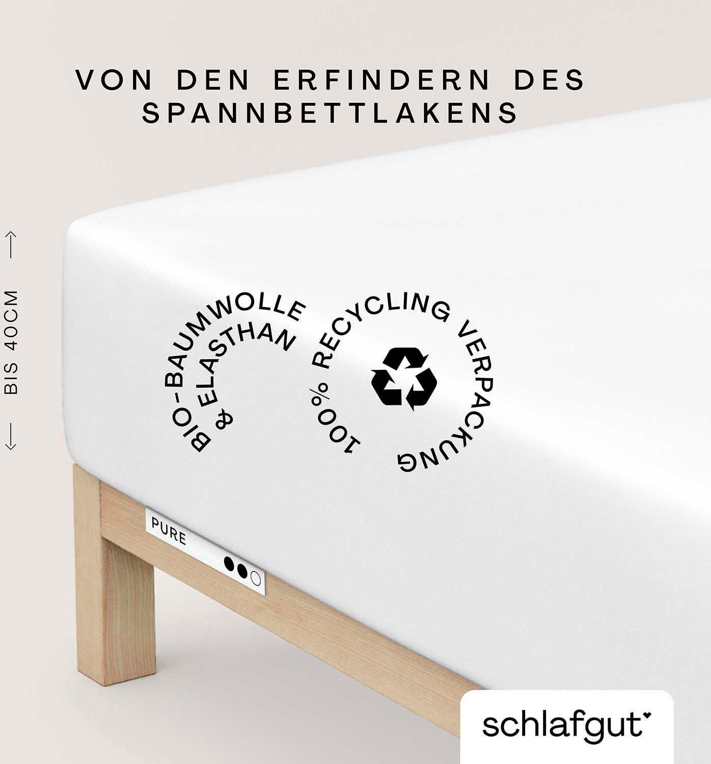 Schlafgut Spannbettlaken PURE BOXSPRING Bio-Baumwolle mit Elasthan, 170 g/m², Bettlaken, Jersey-Elasthan, Gummizug: rundum, (1 Stück), PREMIUM Boxspringbett Laken bis 40 cm Höhe, dehnbar blickdicht, straff