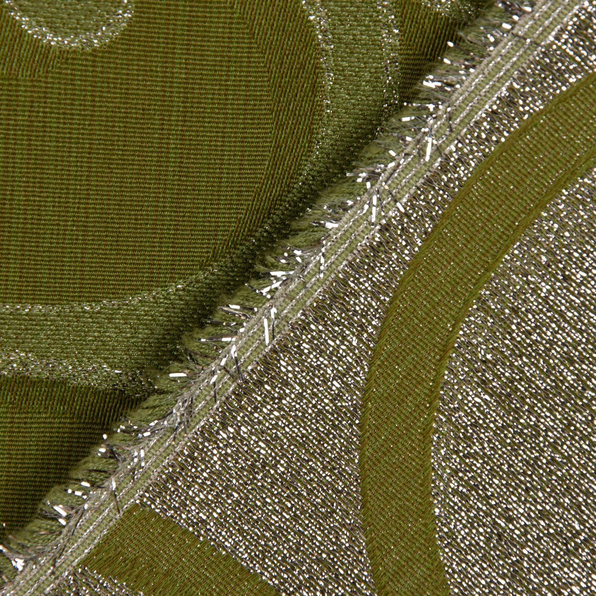 Ornamente SCHÖNER LEBEN. LEBEN. SCHÖNER Tischläufer silber, Lurex Schnörkel Tischläufer handmade grün