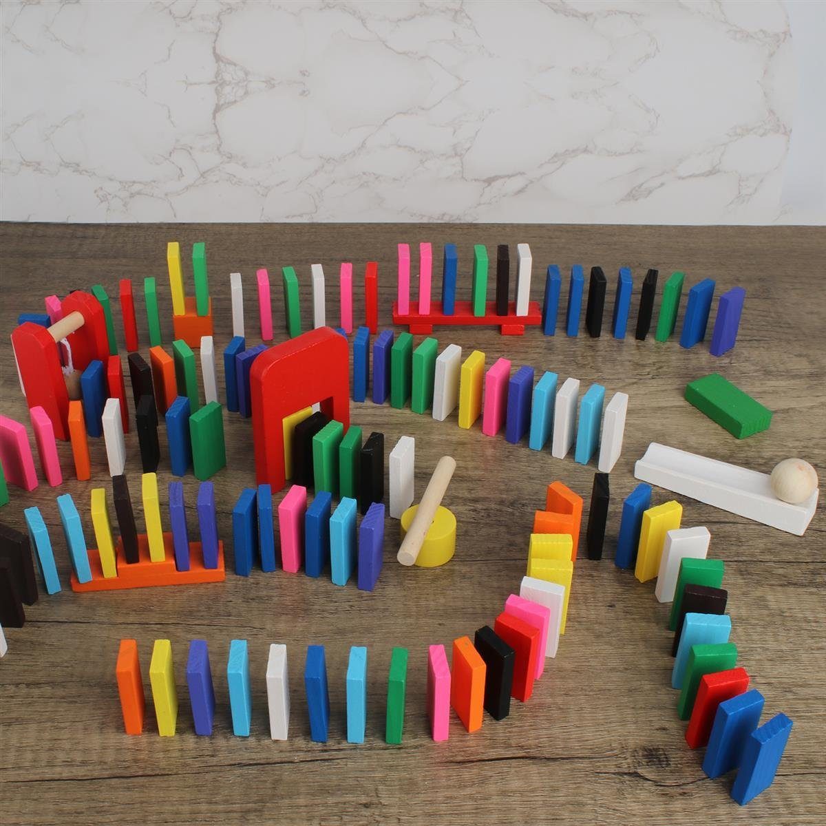 Calmado Spielesammlung Domino Steine Spiel aus Holz Dominosteine im Set + Tasche + Anleitung