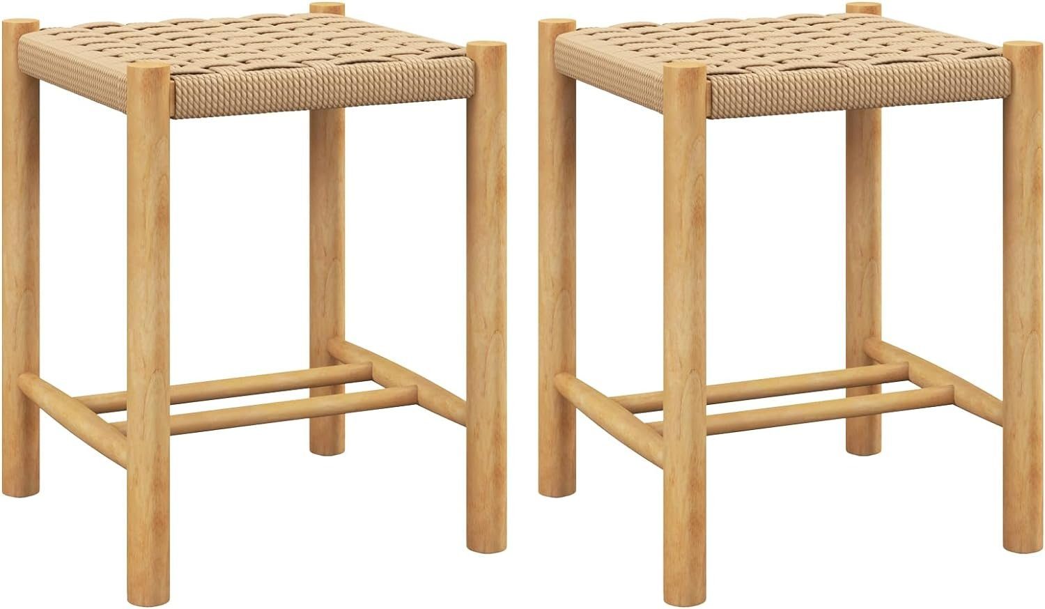 KOMFOTTEU Barhocker Esszimmerstühle (2er Set), mit Fußstütze, Holz & geflochtenem Papier
