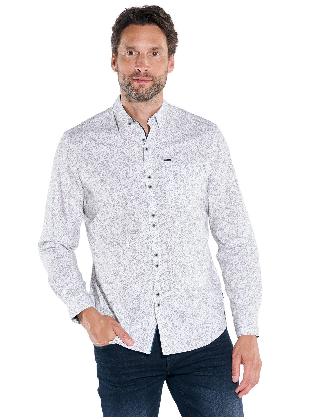 Engbers Langarmhemd Herren Langarm-Hemd gemustert, Naturweiss