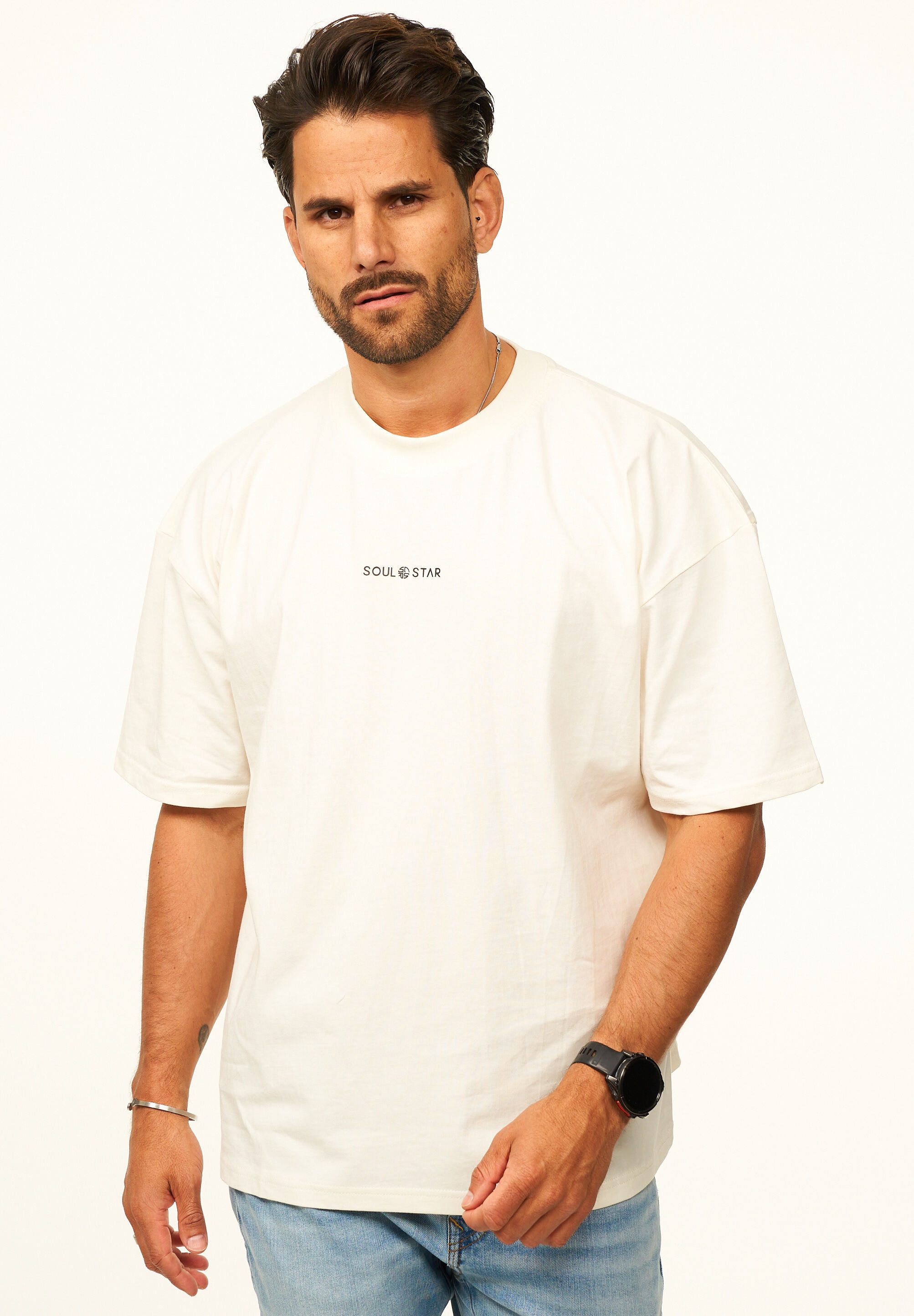 SOULSTAR T-Shirt im Oversize Fit - Herren Kurzarm Shirt mit Rundhals-Ausschnitt Basic Oberteil Crew-Neck kurzärmlig aus 100% Baumwolle für Männer