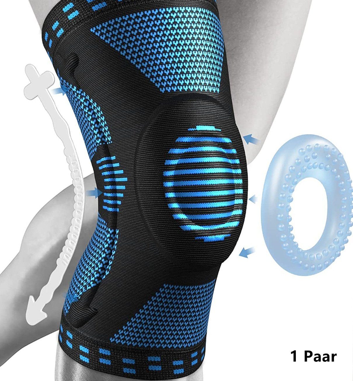 XDeer Kniebandage Kniestütze,Komprimierte Kniebandage für Männer Frauen, mit Seitenstabilisatoren,Patella Pad,Knieschützer für ACL,Sport