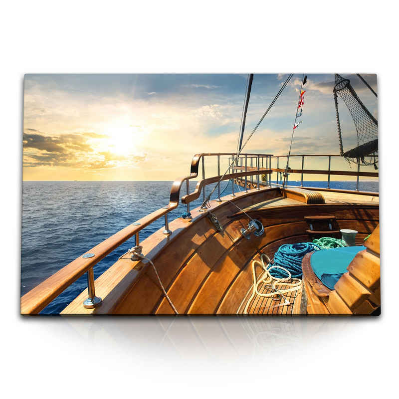 Sinus Art Leinwandbild 120x80cm Wandbild auf Leinwand Schiff Segelschiff Meer Sonnenuntergang, (1 St)